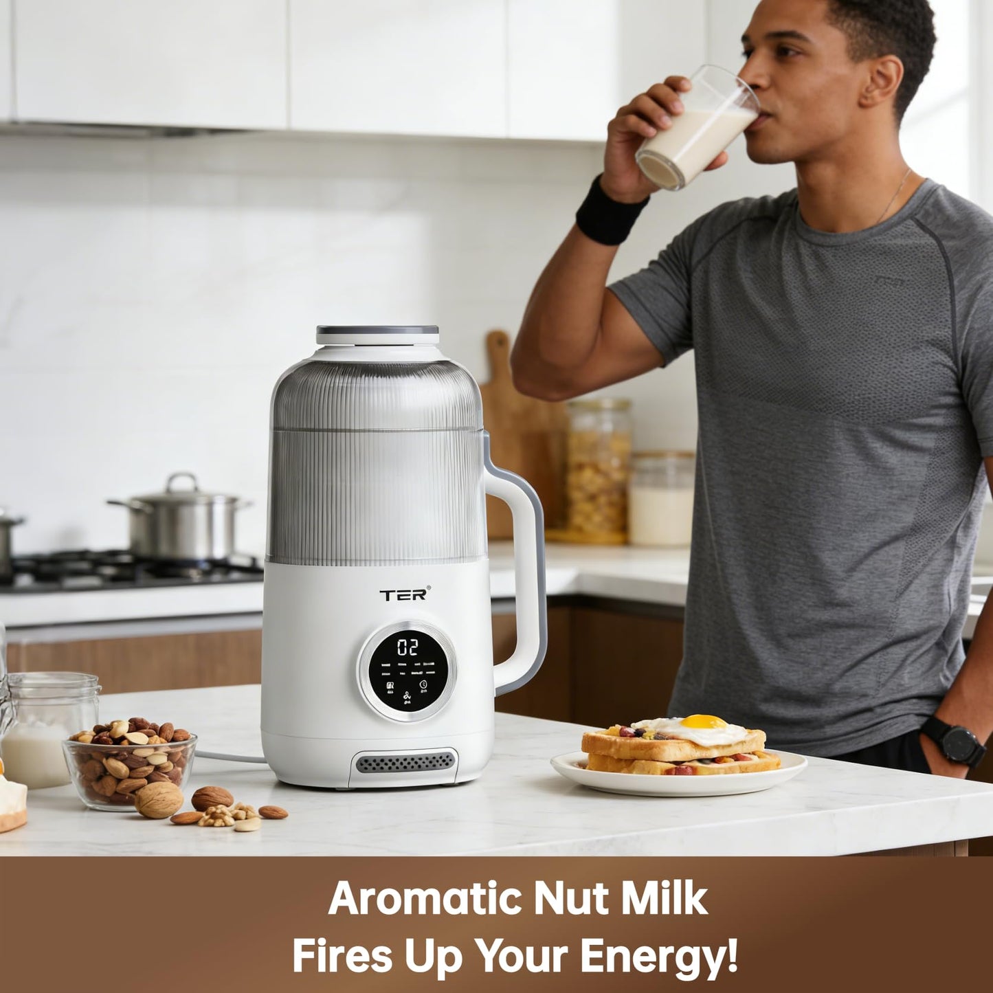 40oz Nut Milk Maker Machine, 10 in 1 Automatic Soy Milk Maker for Homemade Almond, Oat, Soy, Plant-Based Soybean Machine with Delay Start, Keep Warm, Boil Water, Self Cleaning, Quiet Blender, White