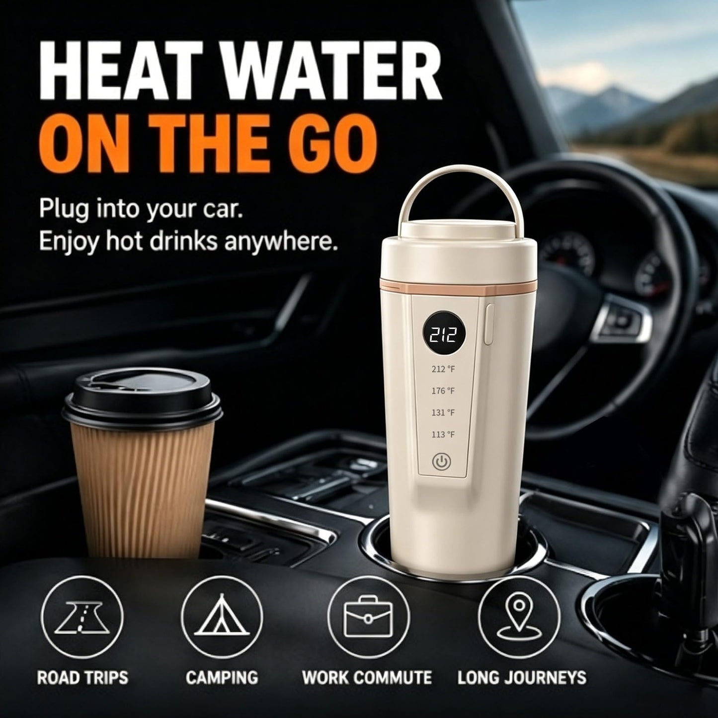 12V/24V Car Kettle, Portable Kettle for Hot Water, 316 Stainless Steel Premium Liner,Smart Multi-speed Temperature Control for Truck Driver OTR, Road Trips, RV(CREAM)