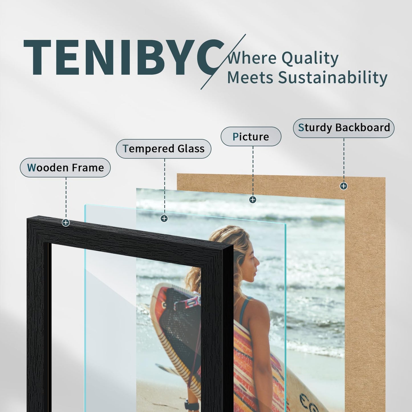 TENIBYC 8x10 Picture Frame Set - 3 Pack, Textured Black Solid Wood, HD Tempered Glass, Gallery Photo Frame, Table or Wall Display