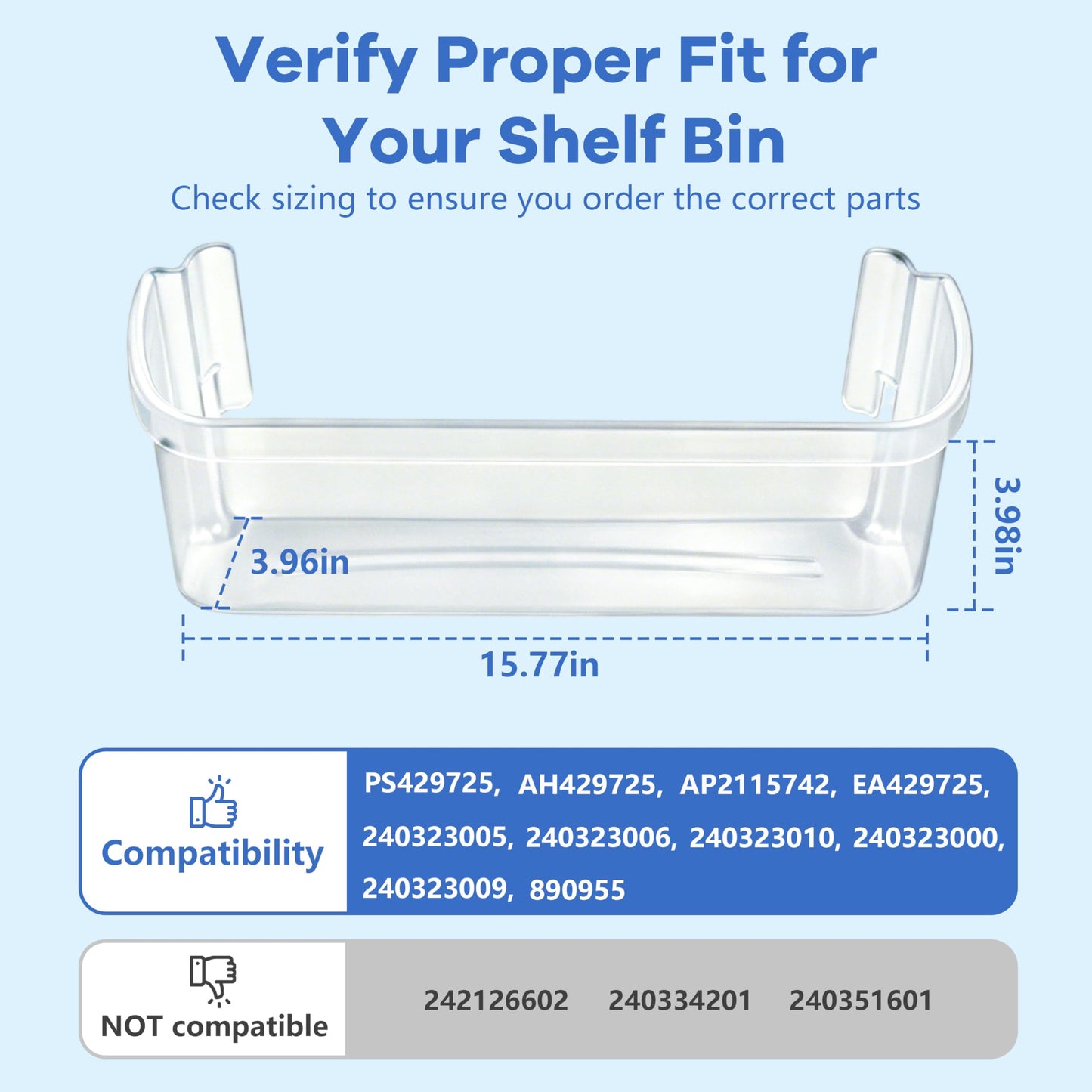 240323002 Refrigerator Door Bin Shelf Compatible with Frigidaire or Electrolux, Bottom 2 Shelves on Refrigerator Side, Clear, Double Unit, Replaces PS429725, AP2115742