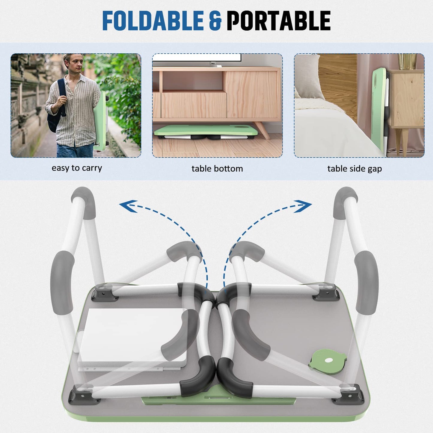 Zapuno Multi-Function Laptop Bed Table with Storage Drawer and Cup Holder, Lap Desk Stand Tray for Eating, Reading and Working