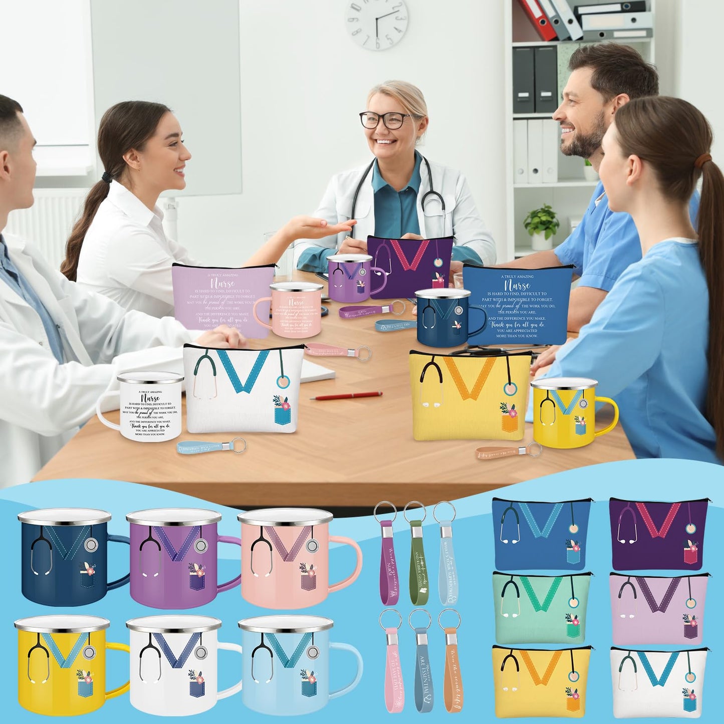 Hushee Nurse Gift CNA Week 2026 Appreciation Gift Include 12 Oz Enamel Mug Stethoscope Sign Designs Makeup Bag Silicone Keychain for Nursing Medical Assistant Thank You Stuffer(18 Pcs,Classic)