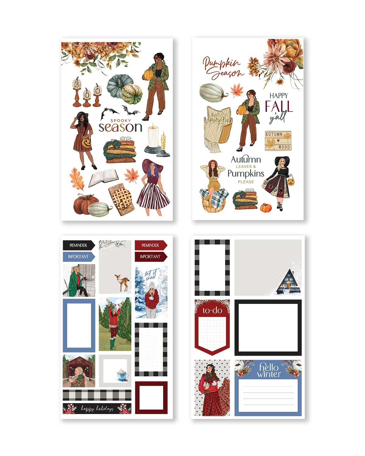 Rongrong Whimsical Seasons Planner Stickers Book for Planners, Calendars, Journals and Projects – Premium Quality Hand Drawn – Scrapbook Accessories 24 Pages - Spring, Summer, Fall and Winter