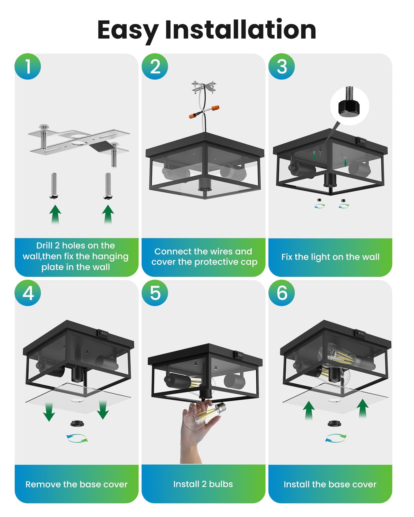 Craftersmark Outdoor Ceiling Light with Motion Sensor 12'', Flush Mount Porch Light, Exterior Light Fixture with Clear Glass, Dusk to Dawn 2-Light Fixture for Patio,Porch