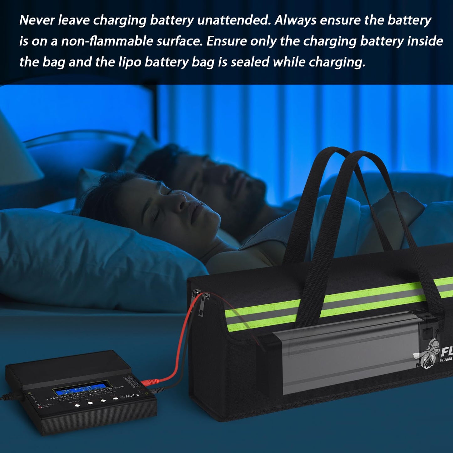 FLASLD 2-Pack Lipo Fireproof Bag Ebike Accessories Battery Charging Case Charge Explosionproof Bag Large Capacity Lipo Battery Storage Guard Safe Box (19.3 x 4.3 x 7in)
