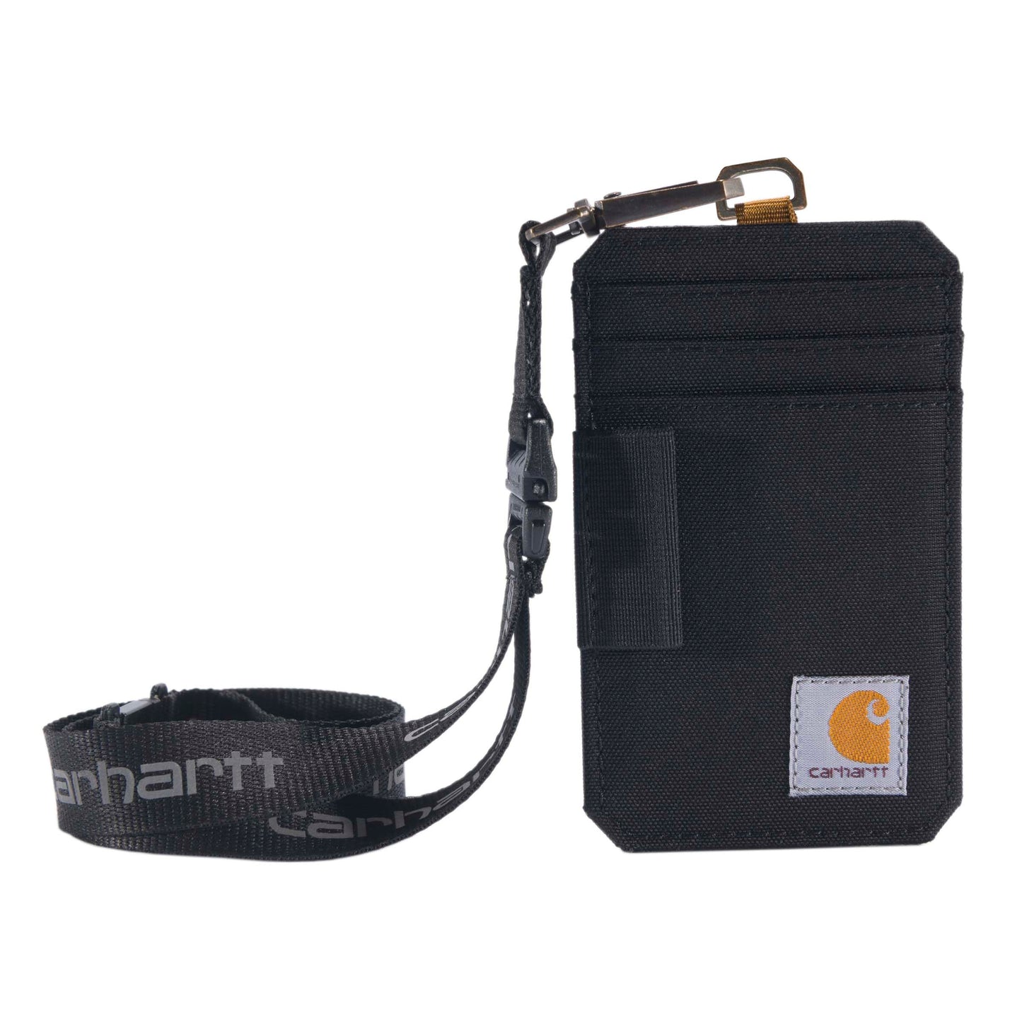 Carhartt unisex adult Nylon Duck Id Holder and Lanyard, Water-repellent Canvas Id Holder With Reflective Lanyard Wallet, Nylon Duck (Black), One Size US