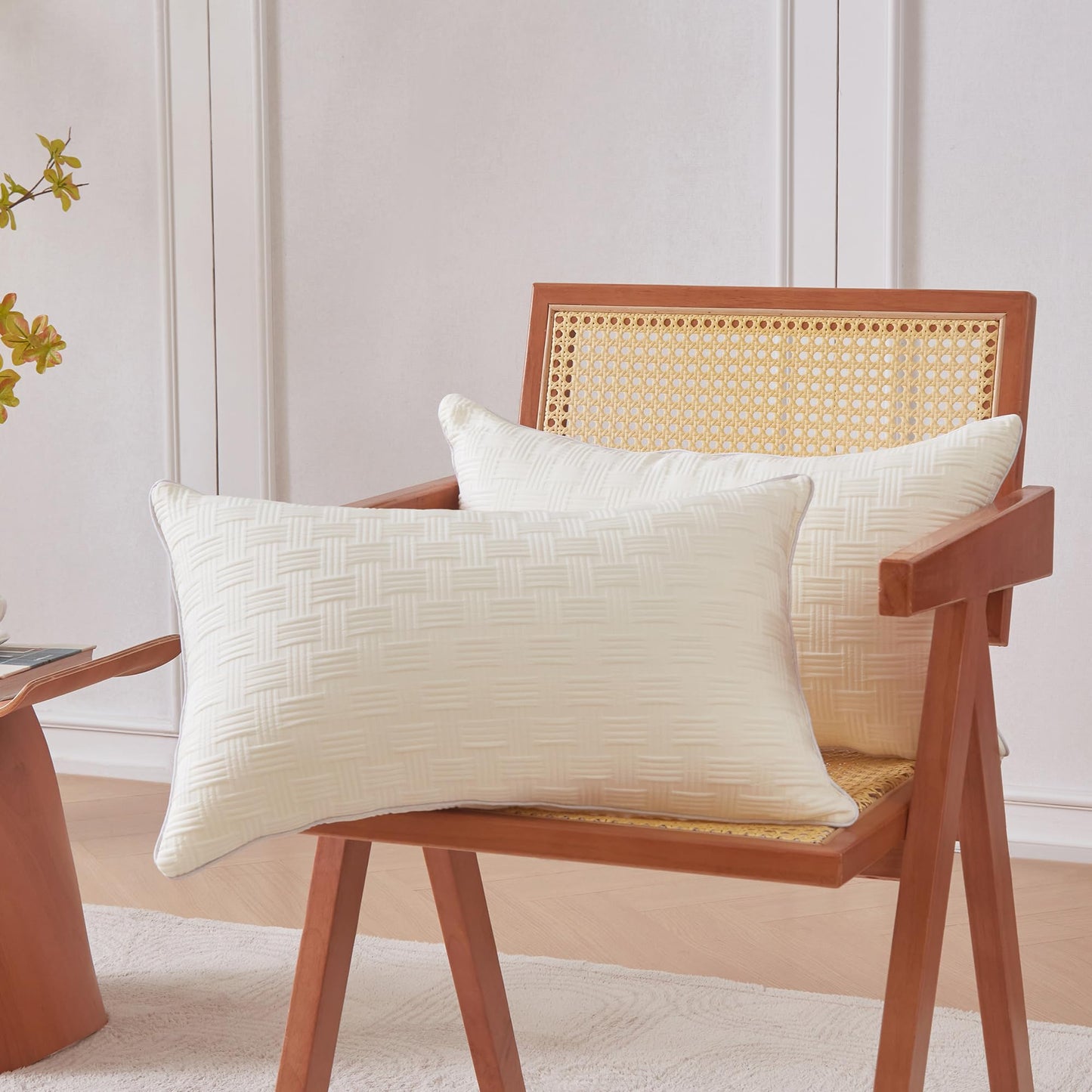 Leeden 12x20 Pillow Insert Set of 2 - Firm and Fluffy Lumbar Pillow Inserts, Rectangle Interior Sofa Pillow Inserts, Decorative Pillow Insert Pair - Beige Couch Pillow