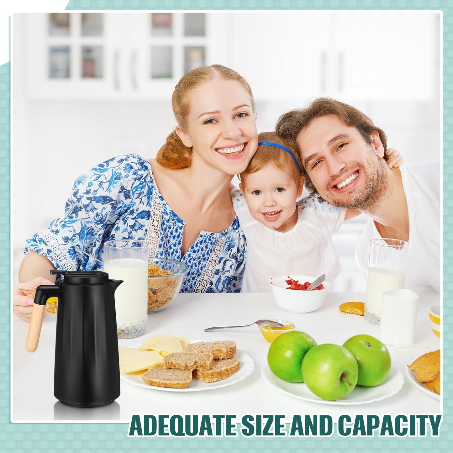Ziliny 2 Pcs 34 oz Thermal Coffee Carafe for Keeping Hot/Cold Double Wall Vacuum Carafe with Insulated Glass Liner and Wood Handle Coffee Pot Container for Drinks Milk Tea Chocolates(Black)