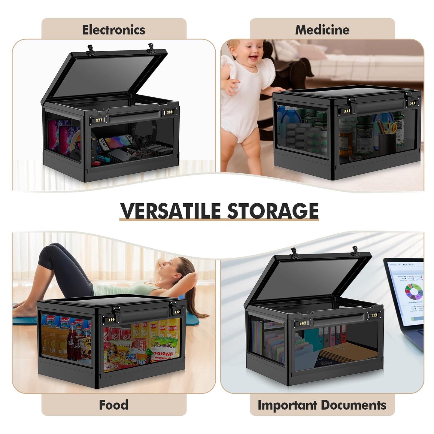 Extra Large Lock Box for Medication Safe, Medicine Lockable Storage Box with Code, Phone Lock Boxes for Video Games, Box with Combination Lock for Snacks/Food, Locking Cabinet for Home/Office (Black)