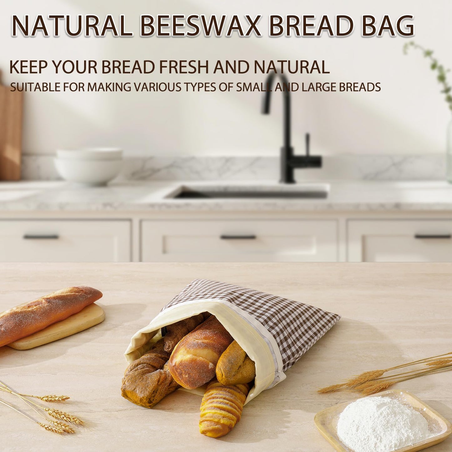 LURKA Beeswax Bread Bags, Reusable Cotton Linen Storage Bags for Sourdough, Extra Large, 2 Pack (B Style)