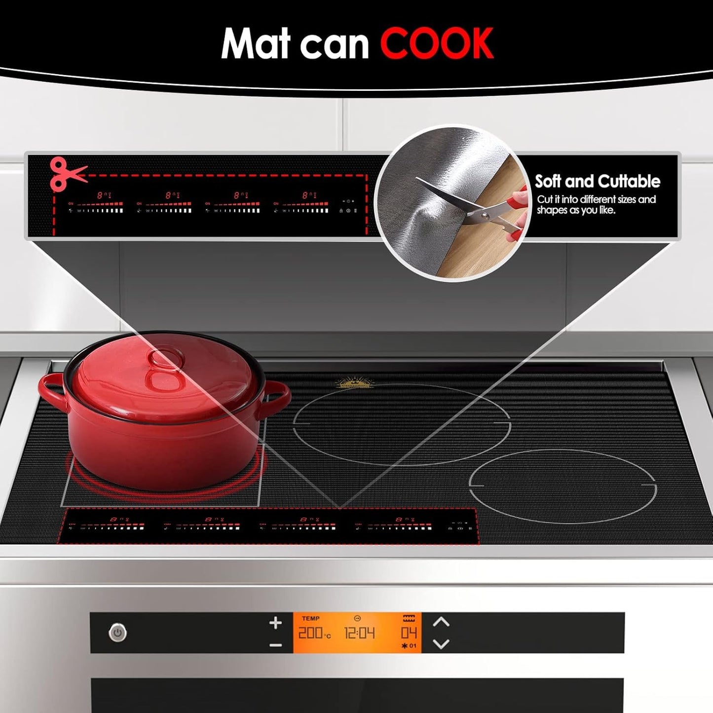 Extra Large Translucent Induction Cooktop Protector Cover Mat (Magnetic) 21.2x35.4 In | 230°C (450℉) Heat-Resistant | Non-slip | Prevents Sliding & Scratches | Semitransparent Black