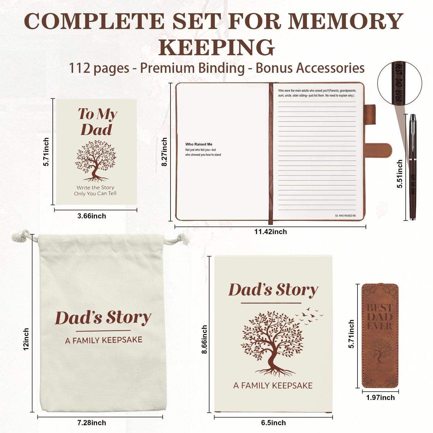 BELIVIUM Dad I Want To Hear Your Story Leather Journal Gift Set Fathers Day Gift from Daughter Son Kids Family Heirloom Keepsake Meaningful Sentimental Dad Birthday Gifts