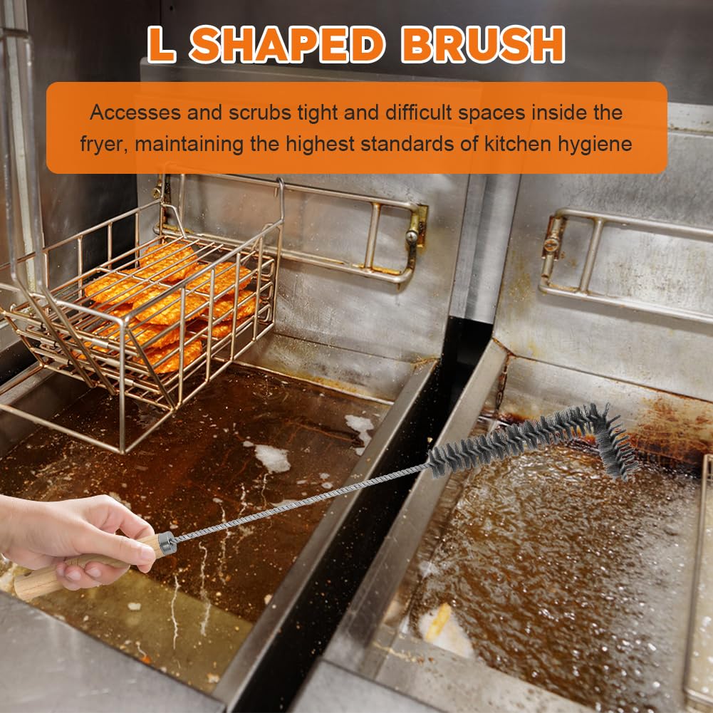 3 pcs Stainless Steel Fryer Cleaning Tools, Including L-Shaped Fryer Cleaning Brush Kitchen Fryer Cleanout Rod Long Handle Deep Fryer Basket Cleaning Brush Kitchen Restaurant Accessories