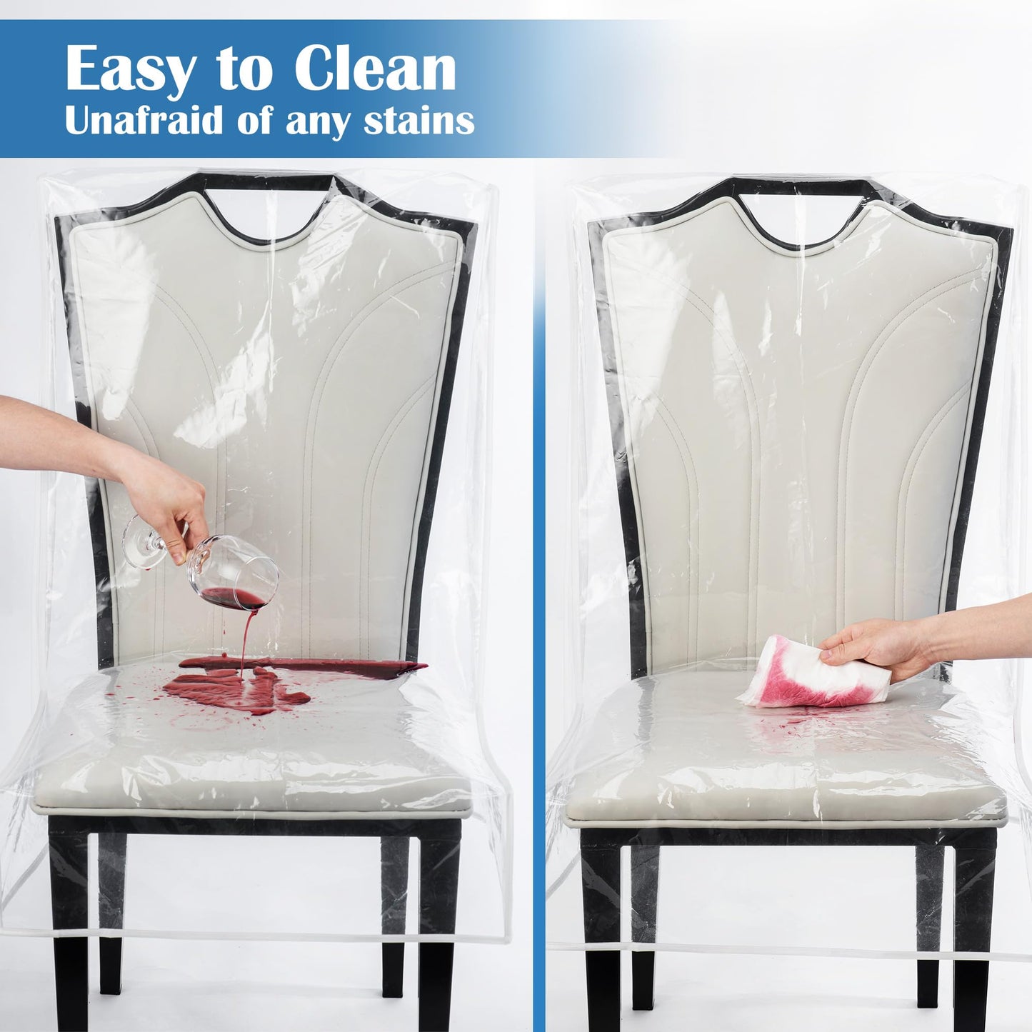 Dining Chair Covers, Waterproof Kitchen Chair Protectors,Clear Plastic Seat Chair Protector,Keep Your Chair Away from Water Dust Stain and Pet Claws W/21 x D/18(Fits 16-23",6 Pack)