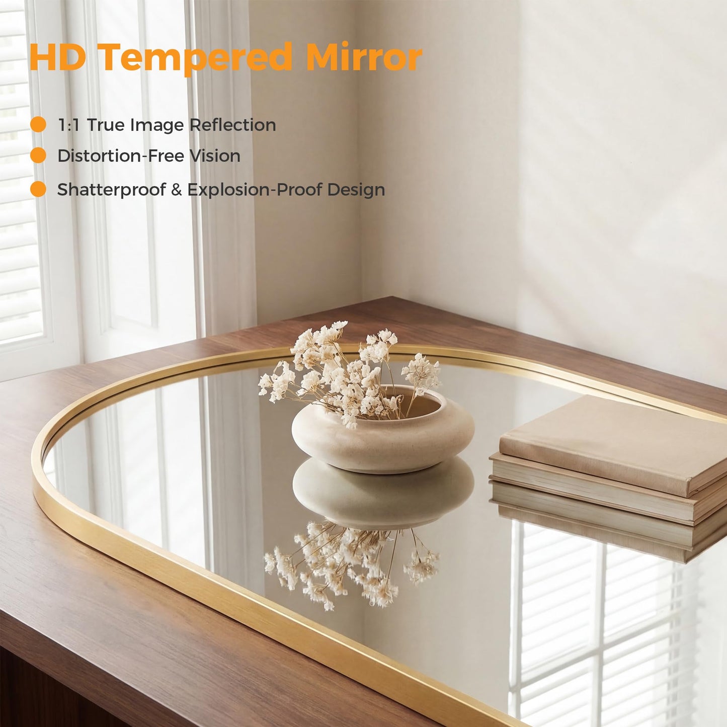 OLIXIS 20x30 Inch Arched Gold Bathroom Mirror for Over Sink, Wall Mirror, Arch Bathroom Vanity Mirror with Matte Metal Frame and Tempered Glass for Home Decor, Living Room, Shatterproof&Crystal-Clear