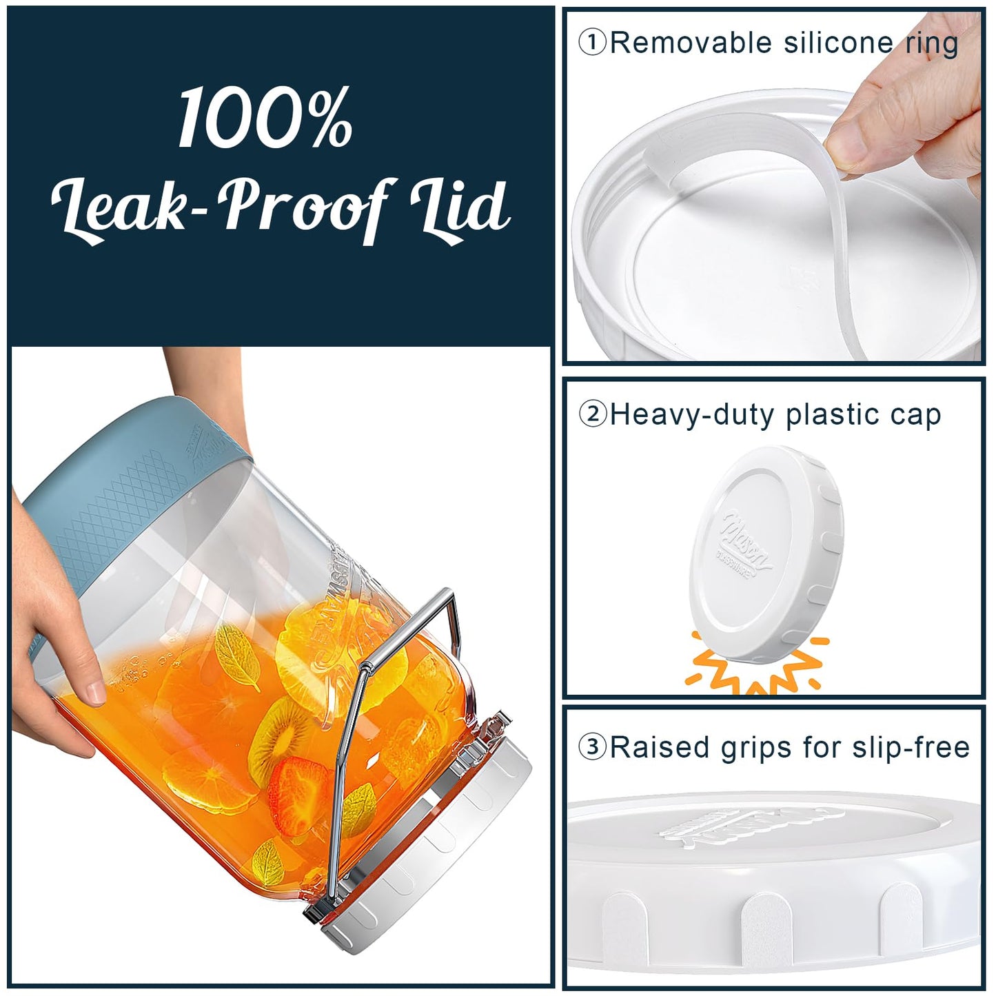 Dwbligt 1 Gallon Glass Jar With Lid – 2 Pack Large Wide Mouth Mason Jars with BPA-free Airtight Lid, Sun Tea Jar - Fermenting & Pickling, Food Storage Canisters with Handle & Non-slip Base for Flour