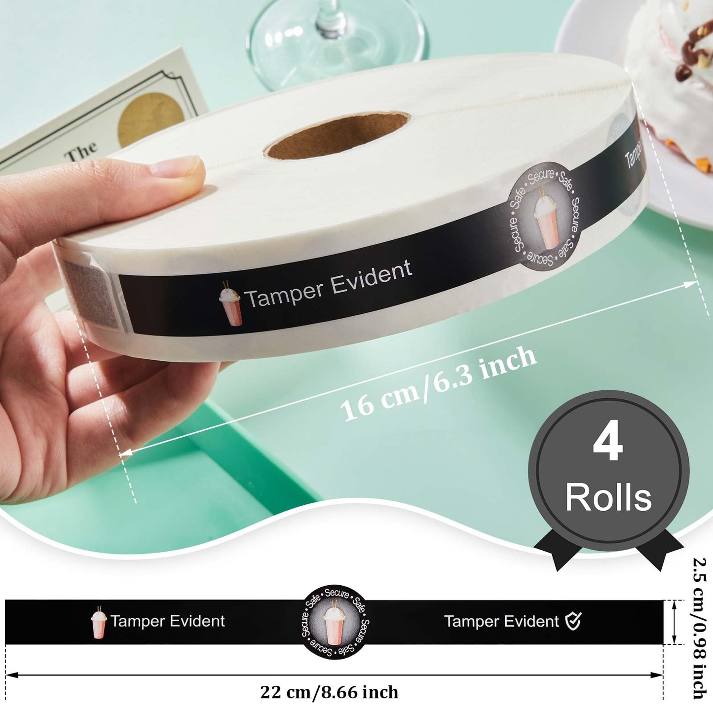 Zonon 2400 Pcs Safe Secure Tamper Evident Seals for Drink Lids, Food Delivery Stickers Sealed for Freshness Labels Drink Food Coffee Milk Tea Ice Cream Seal Stickers 600 Pieces Per Roll (Black)