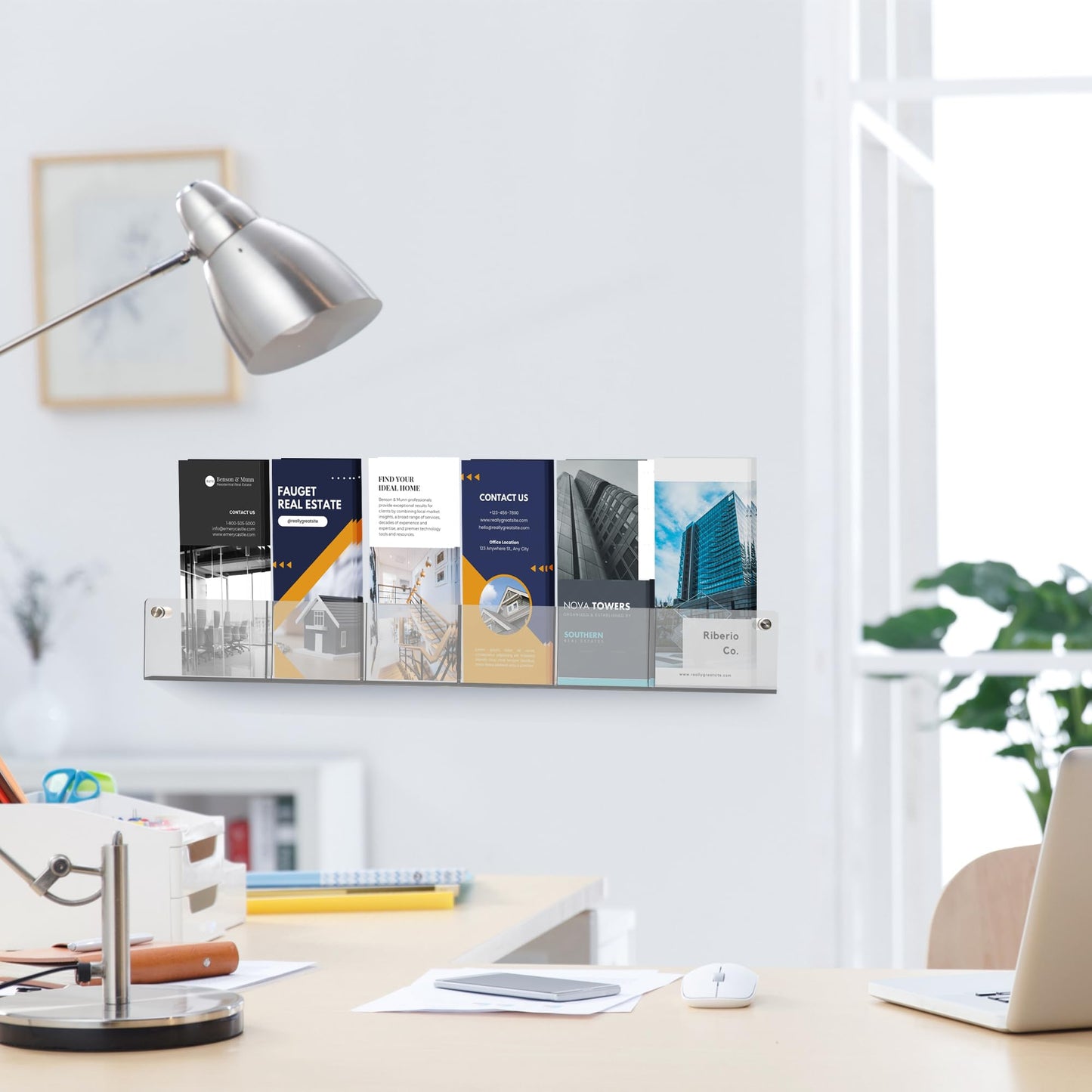 Acrylic Brochure Holder Wall Mount - Aesthetic Design, Optimized Shape, Pamphlet Holder Wall Mount - Perfect for Flyer Stand, Wall Brochure Holder - Ideal for Shop Owners & Professionals (4 Pockets)