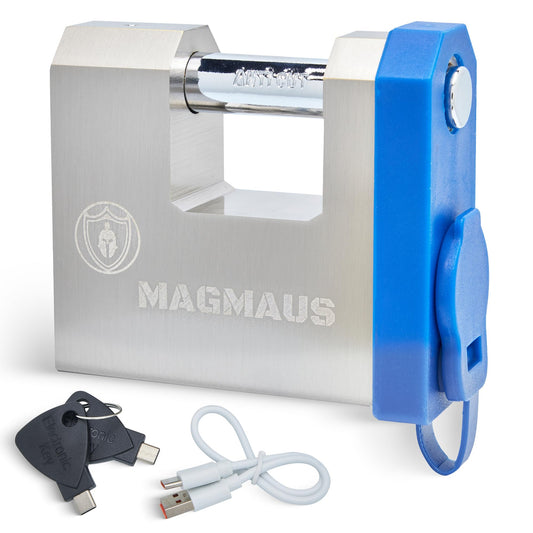 Magmaus® SRL70 Smart Fingerprint Padlock - Advanced Biometric Security Lock with App Control, 20 Fingerprint Memory, 2 Digital Keys, Heavy-Duty Construction for Gate, Storage Unit, Property