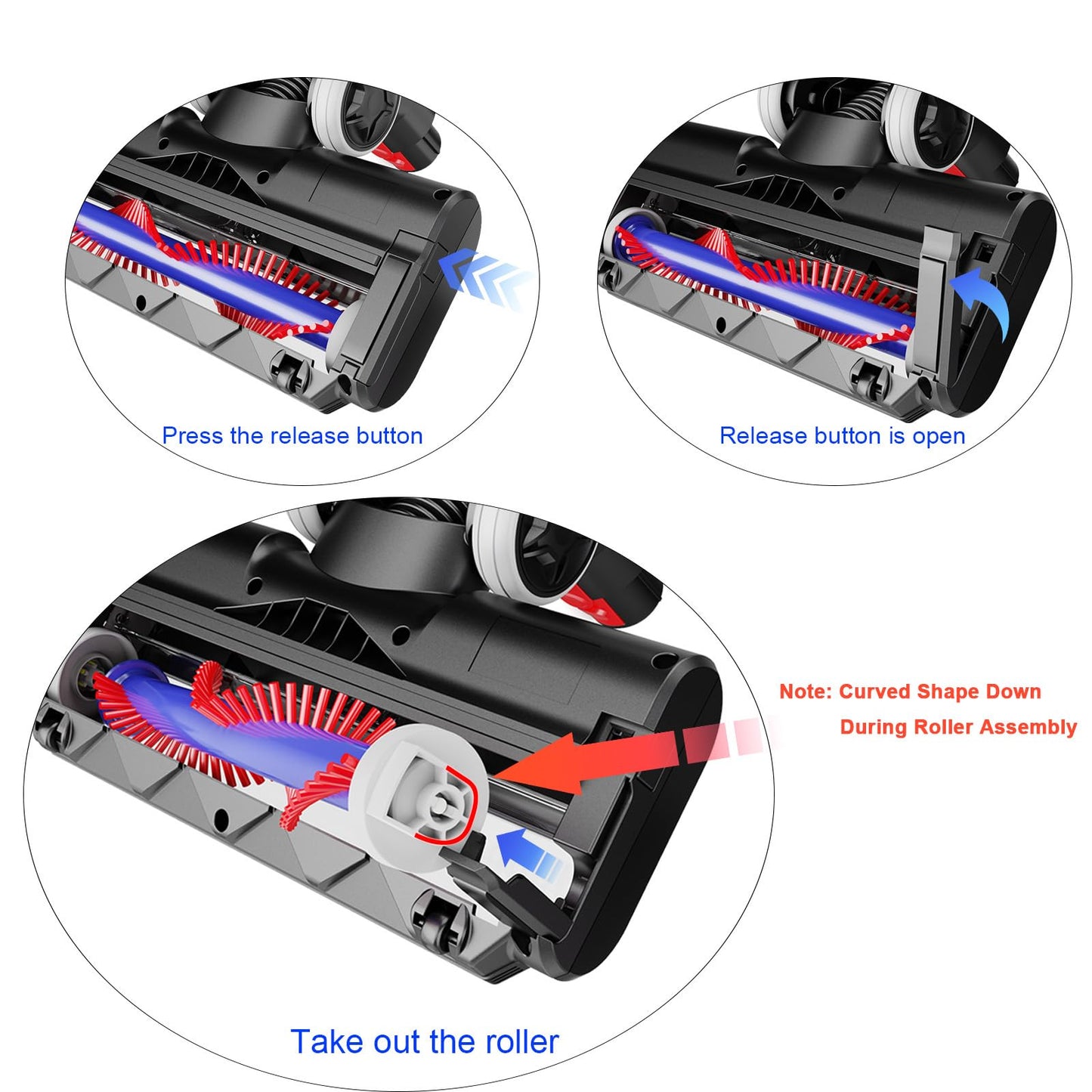 Updated Motorized Brush with Headlights for Dyson V6 Series DC59 DC62 Vacuum Cleaners,Two Rollers Replacement Head of Soft & PP Bristles Roller, Motorhead Attachment for Wood Floor, Carpet Cleaning