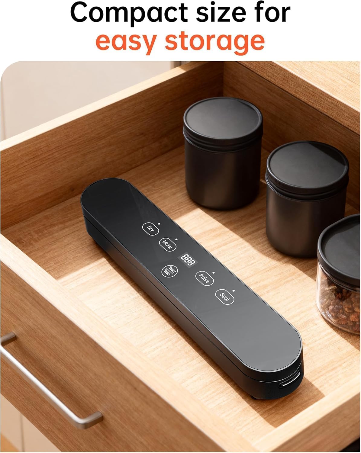 75kPa Vacuum Sealer Machine, Compact Vacuum Sealer for Food, 4-in-1 Food Sealer, Digital Timer, Moist/Dry, Pulse, Seal Modes, with 20 Vacuum Bags, Black