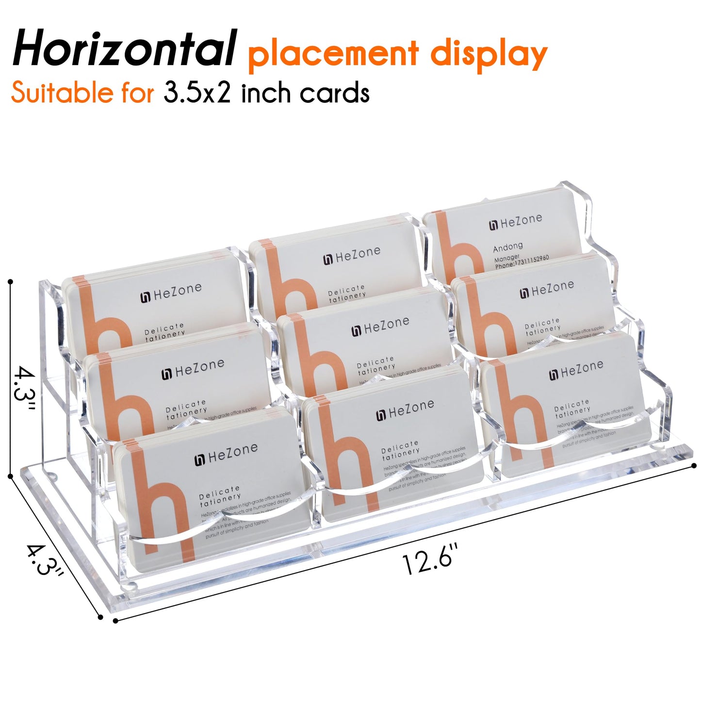 HeZone Business Card Holder for Desk, Multiple Cards Display Stand Rack for Women and Men, Clear Acrylic Card Organizer 9 Slot 3 Tiers