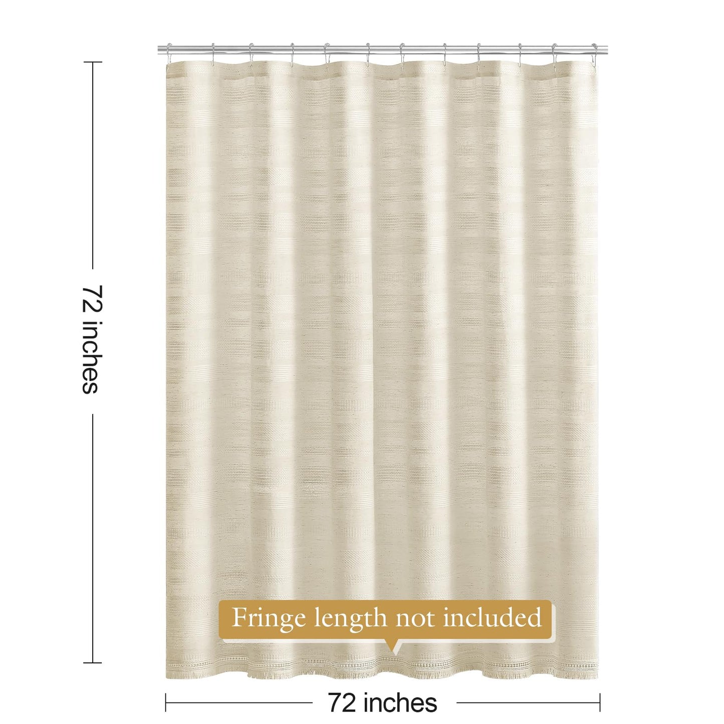 Craidlela Boho Farmhouse Shower Curtain Set with Tassel, Linen Bohemian French Country Chic Bathroom Shower Curtain Set, Modern Striped Textured Shower Curtain 72x72 - Beige/Cream