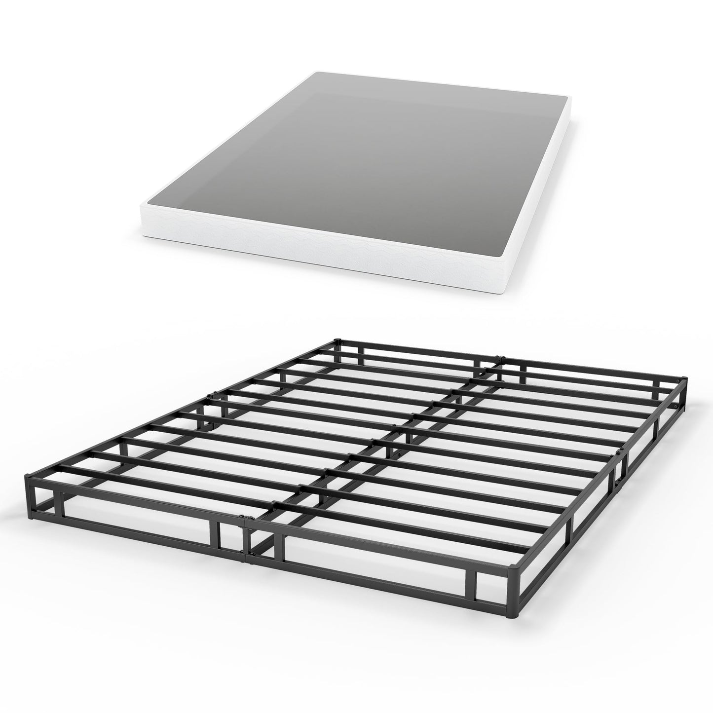 GRUSIGN 5 Inch Box Spring for Queen Bed, Quick Assembly Queen Size Metal Mattress Foundation with Fabric Cover, Strong Steel Frame, Heavy Duty, Low Profile Bed Frame Base Cama, Queen