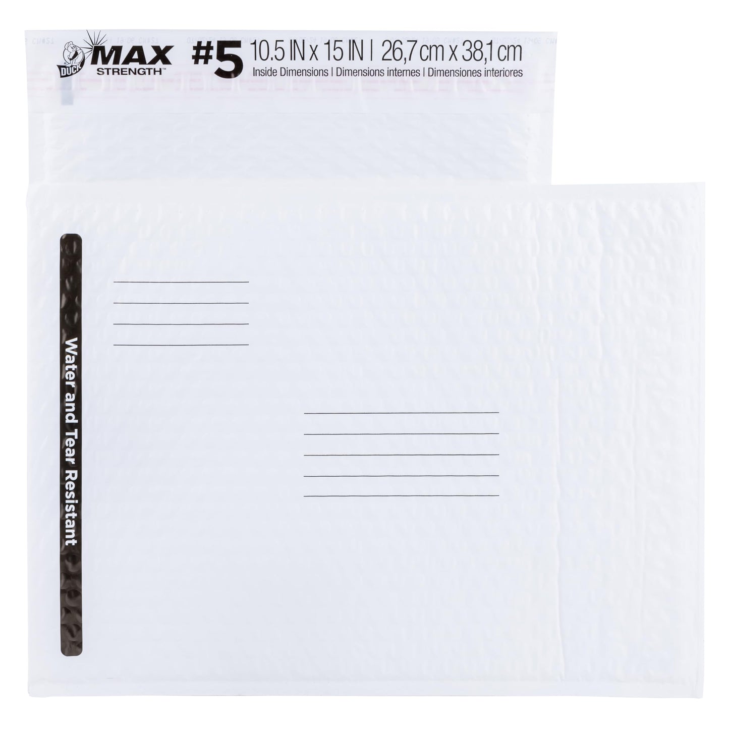Duck Max Strength #5 Poly Bubble Mailer, Mailing Envelopes Bubble Padded, White, 10.5 in x 15 in, 25 Pack