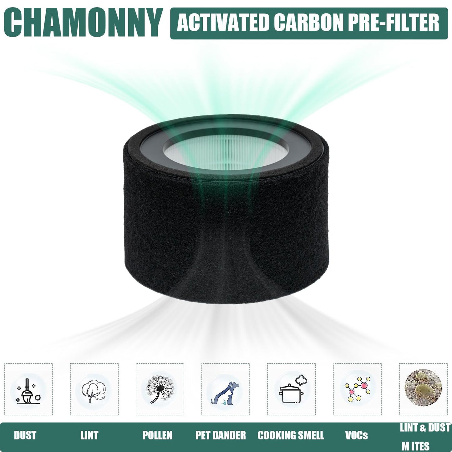 CHAMONNY EE-5068 Filter Replacement, Compatible with Crane EE-5068 and Etery jt-8115m Air Purifiers, HEPA Filter and Activated Carbon Filters, Part# HS-1946, 2 Pack