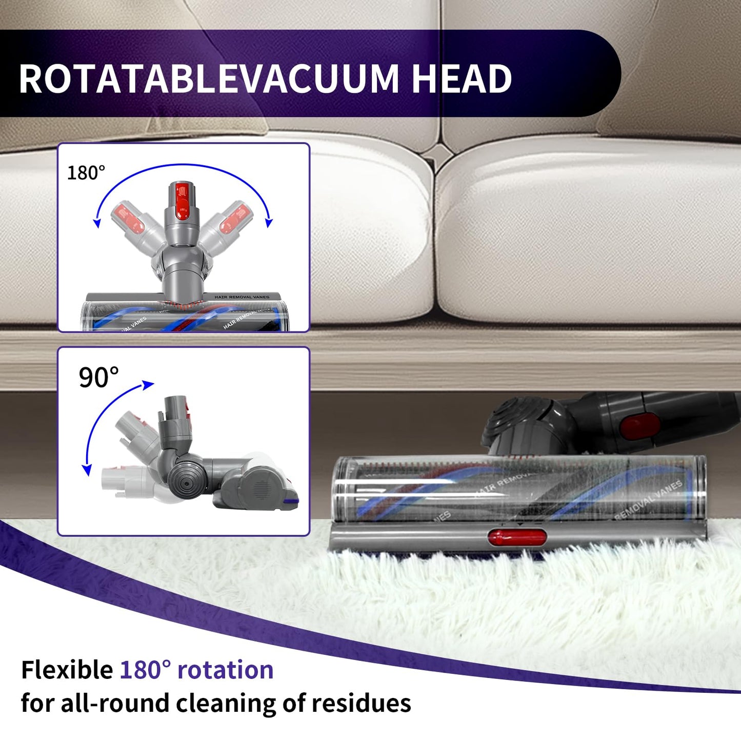 OTTWL Upgrade High Torque Replacement Head Compatible with Dyson V8 V10 V11 V15 Models Cordless Vacuum Cleaners, Vacuum Head with Anti-Tangle and Adjustable Suction, Part No.970100-05(9.84IN)