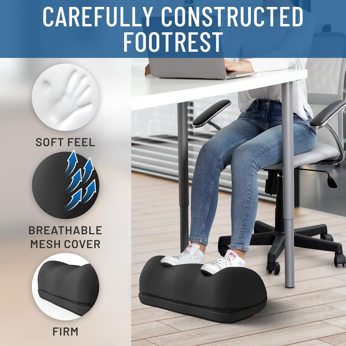 Elevate Series by Everlasting Comfort Adjustable Cloud Foot Rest for Under Desk at Work with Pressure Point Nodes - Comfortable Memory Foam Office Foot Stool & Desk Pillow, Gaming & Home Accessories