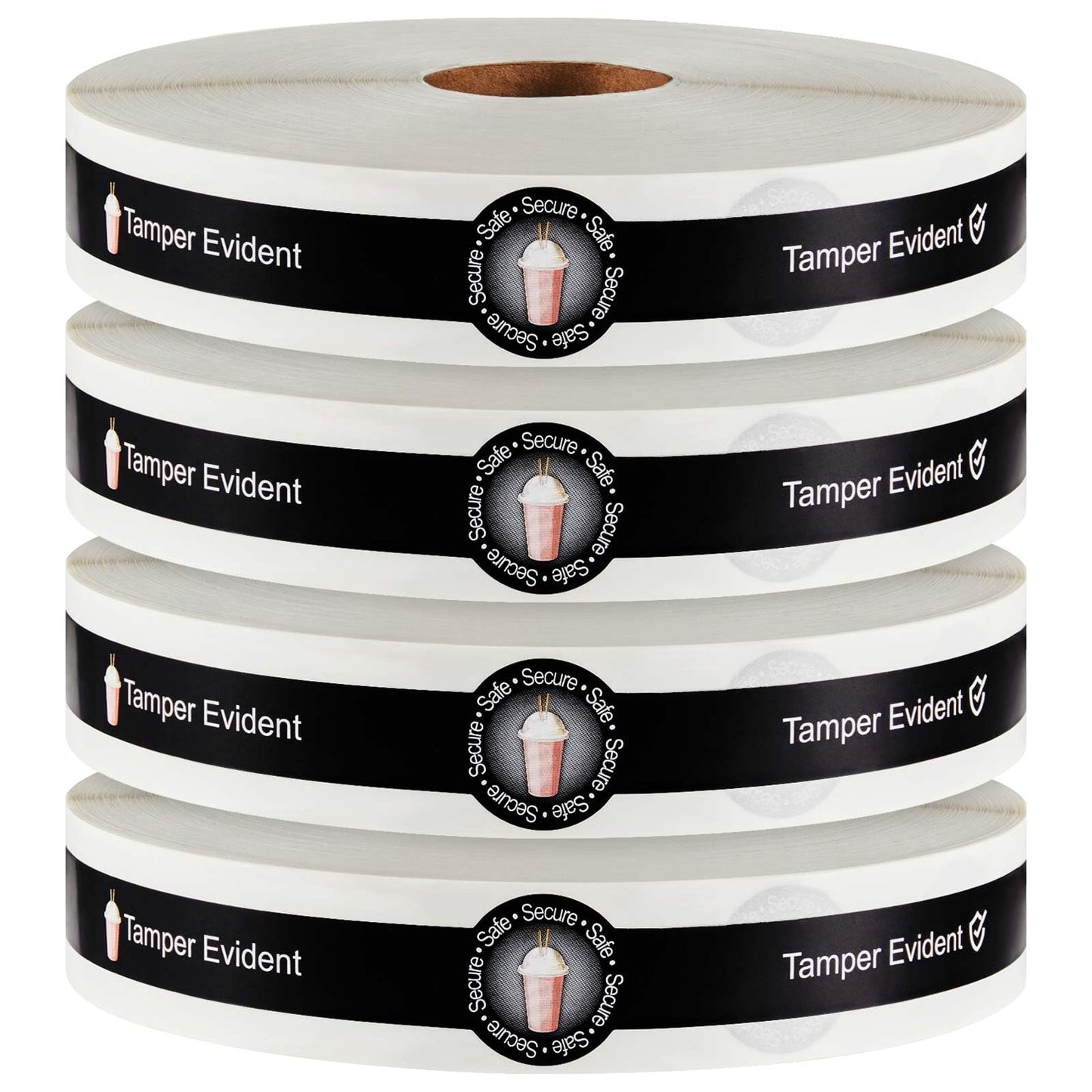 Zonon 2400 Pcs Safe Secure Tamper Evident Seals for Drink Lids, Food Delivery Stickers Sealed for Freshness Labels Drink Food Coffee Milk Tea Ice Cream Seal Stickers 600 Pieces Per Roll (Black)