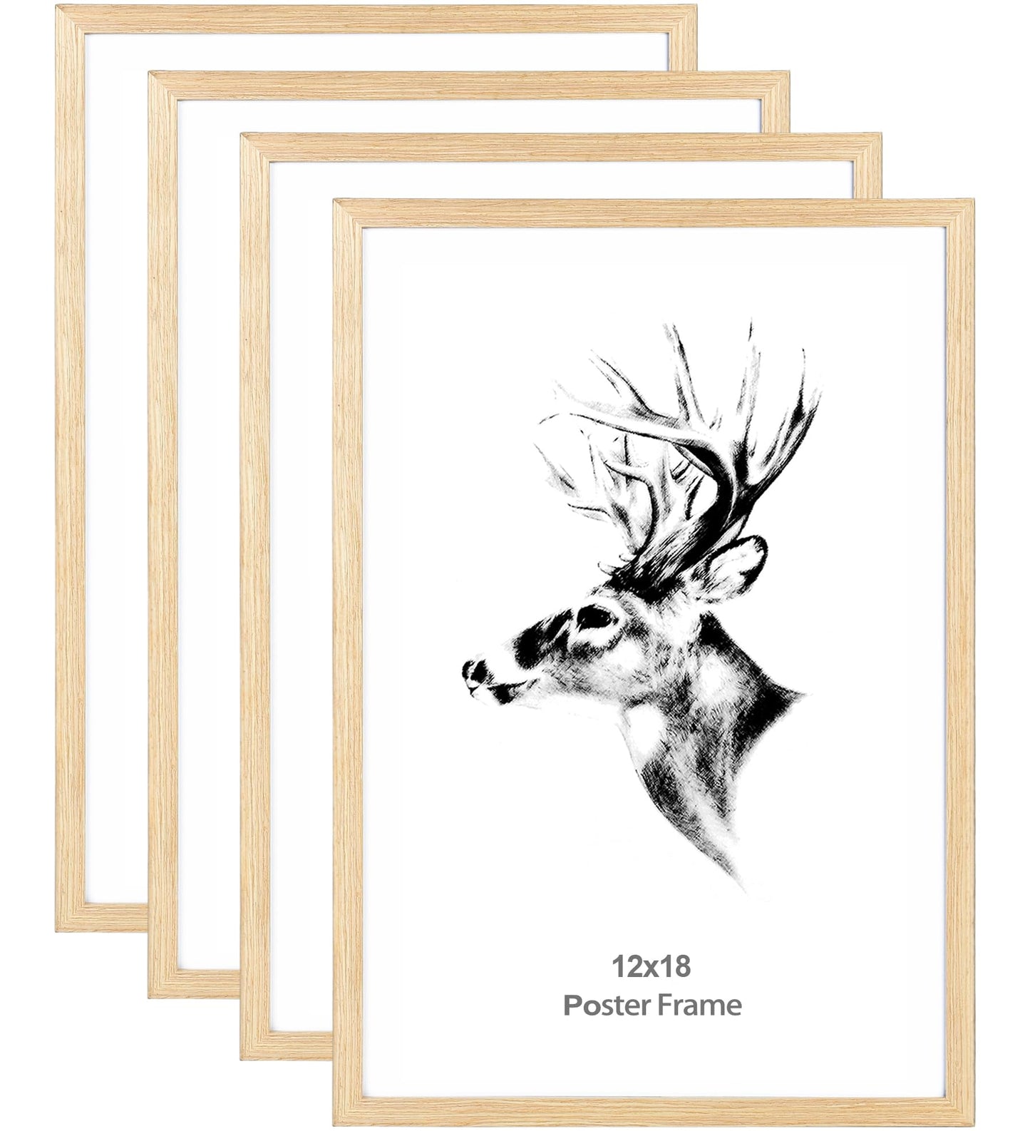 Yaetm 12x18 Frame Set of 4, Natural Solid Oak Wood Picture Frame 12 x 18 for Photos, Posters & Art Prints, Horizontal and Vertical Wall Mount (4 pack, Oak)
