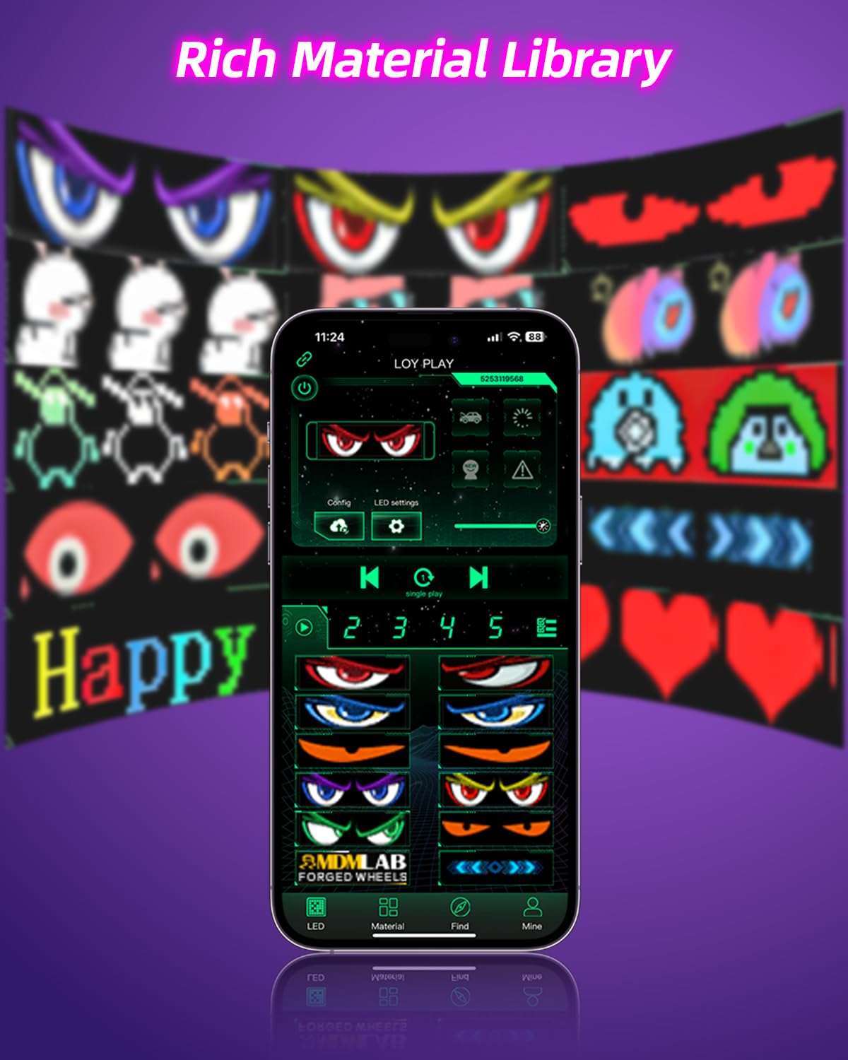 Untrxr 2pcs Devil Eyes Light for Windshield,14“*4”Programmable Flexible LED Display with Remote/App Control,Custom Animations, Patterns & Text,for Store、Cars、 Trucks