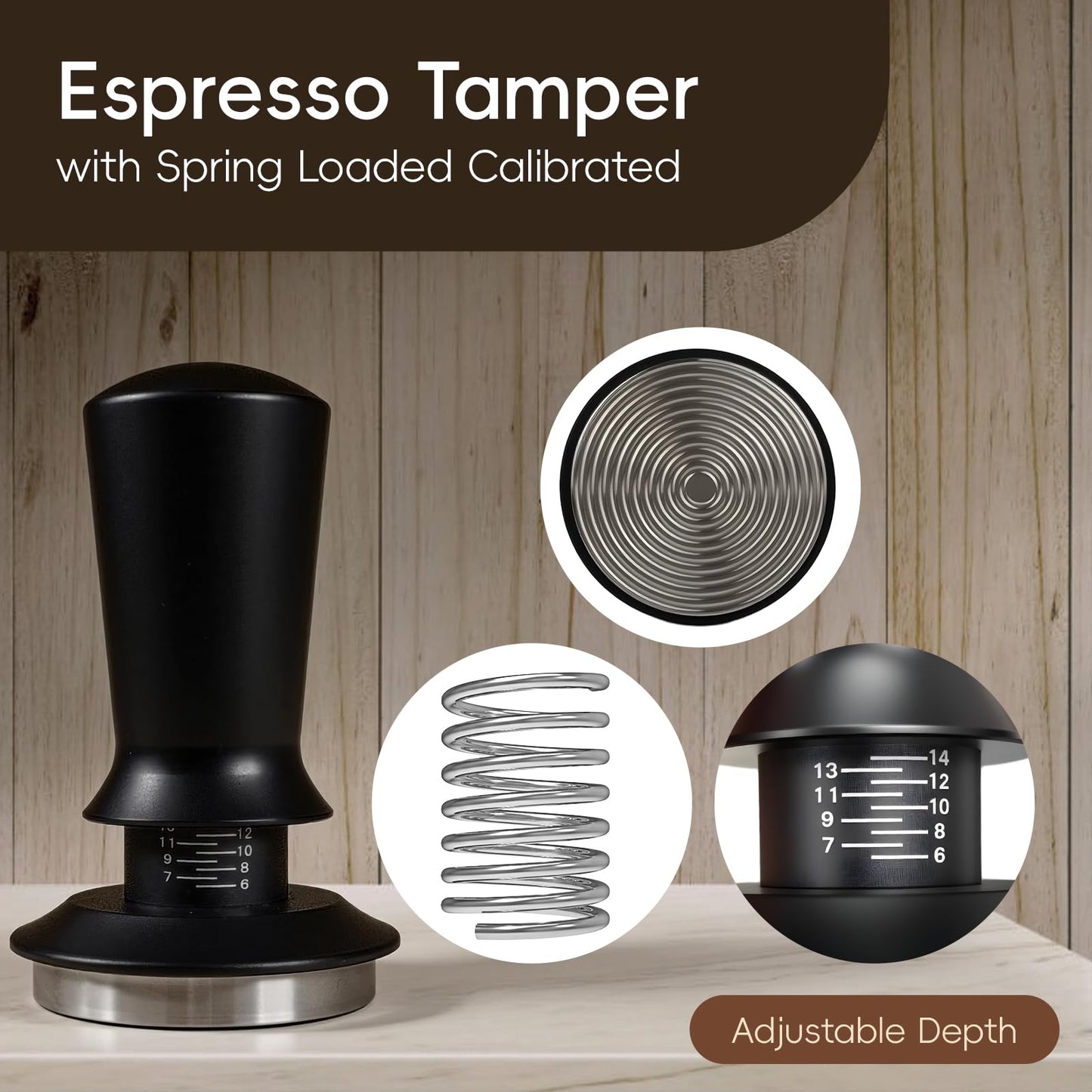 7 Pcs 51mm Espresso Tamper Tools Accessories Kit for Coffee WDT Tool Accessories Set Coffee Tamper Set with Wood Espresso Tamping Station Distributor Dosing Funnel Stirrer Brush Puck Screen -51mm