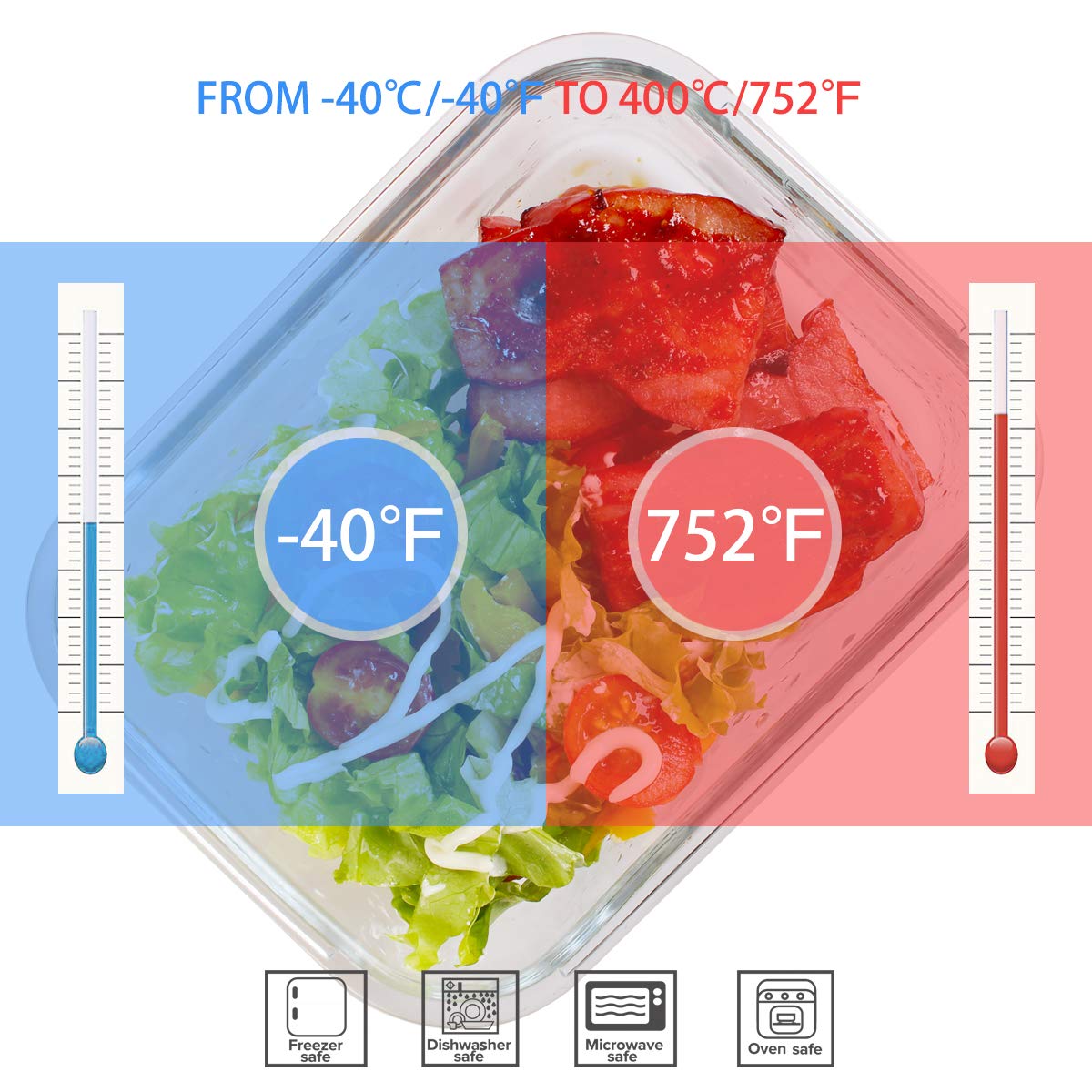 AILTEC Glass Food Storage Containers with Lids, [18 Piece] Glass Meal Prep Containers Set, Airtight Leak Proof, Oven Freezer Dishwasher Safe, BPA Free (9 Lid & 9 Container)