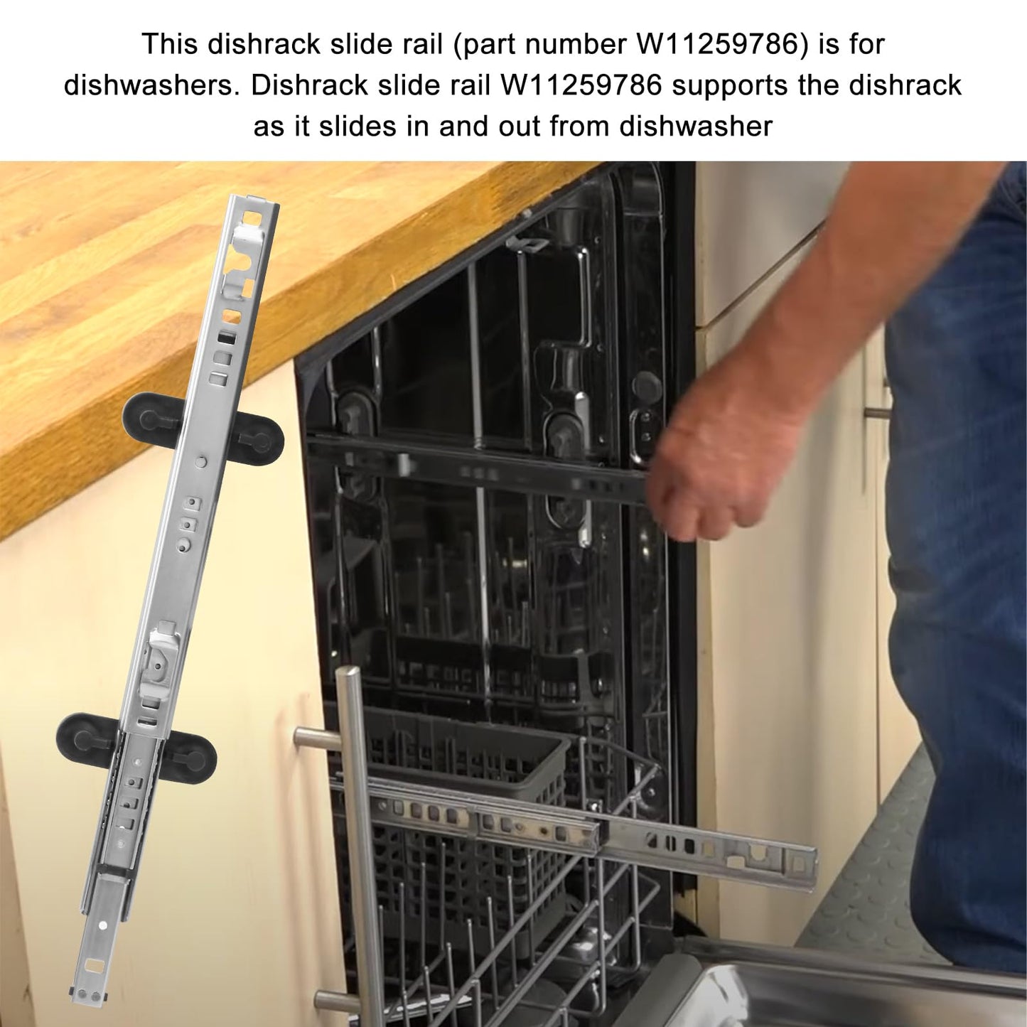 W11259786 Dishwasher Upper Dishrack Replacement for Whirlpool Dishwasher Rail Track Repalace Fits WPW10546503 Dishwasher Upper Rack Track W11259786 (Right Slide)