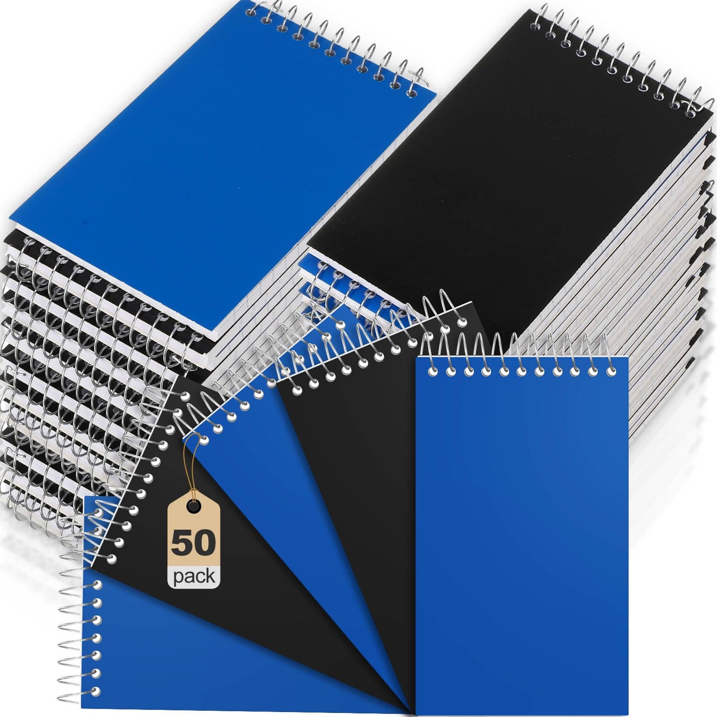 Cholemy 50 Pack Small Notepad 3 x 5 Inch Small Notebooks Mini Notepad Pocket Notebooks Mini Spiral Notebook Memo Pads Lined College Ruled Paper for Office School Supplies 75 Sheets (Black, Royal Blue)