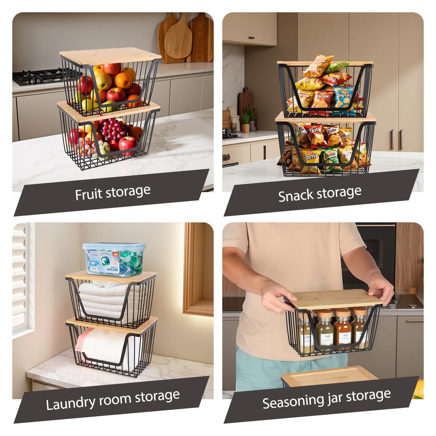 2 Pack Onion and Potato Storage Bins, Stackable Pantry Organizers Storage, Large Wire Storage Basket for Onion, Potato, Fruit, Vegetables