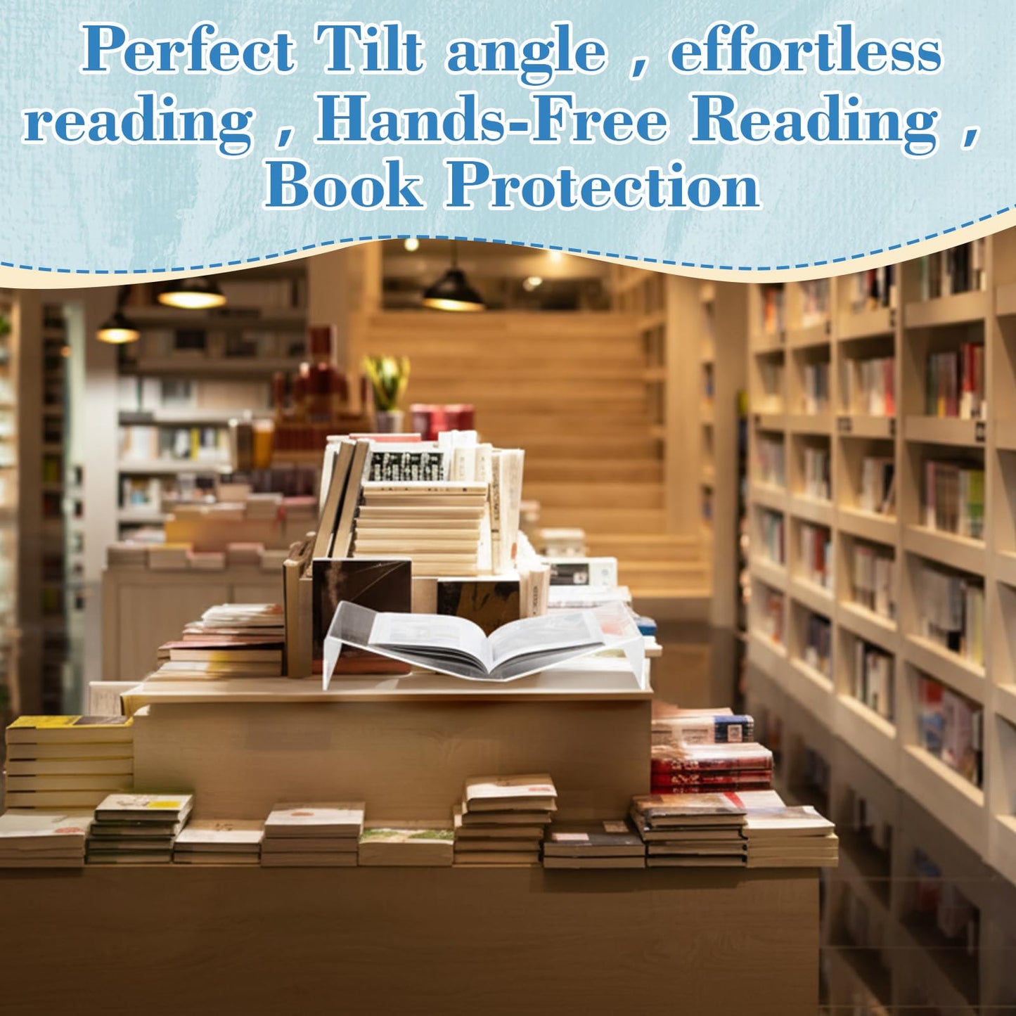 Sintuff Extra Large Acrylic Open Book Display Stand 19.63" W X 12" D X 3.5" H, Open Bookstand Holder for Display and Reading Cookbooks, Art Books, Bibles, Magazines