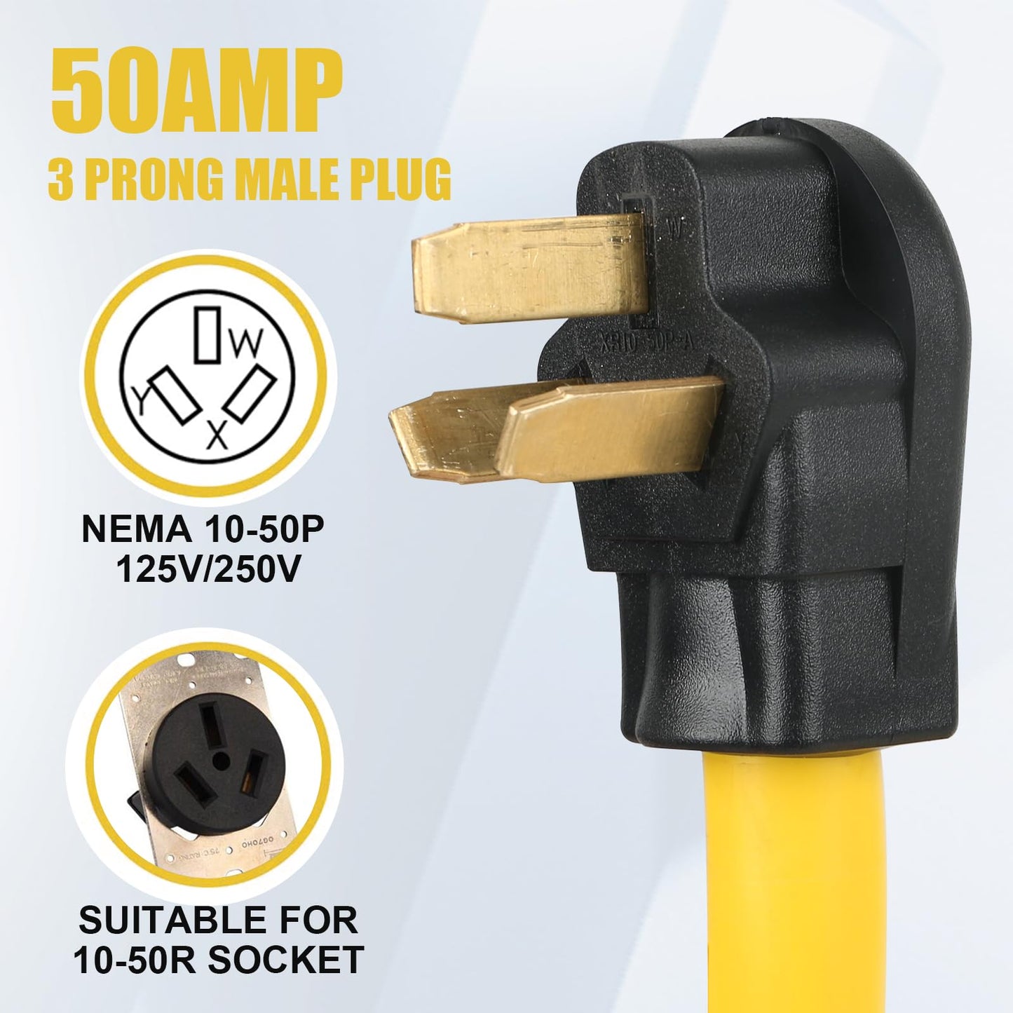 15FT NEMA 10-50P to 10-50R Extension Cord, ZDHQLHJ 3 Prong 10-50 Male Plug to 10-50 Female Receptacle Power Cord Adapter, for Industrial Dryer Welder Range Stove Oven, 50Amp, 250 Volts, 8AWG