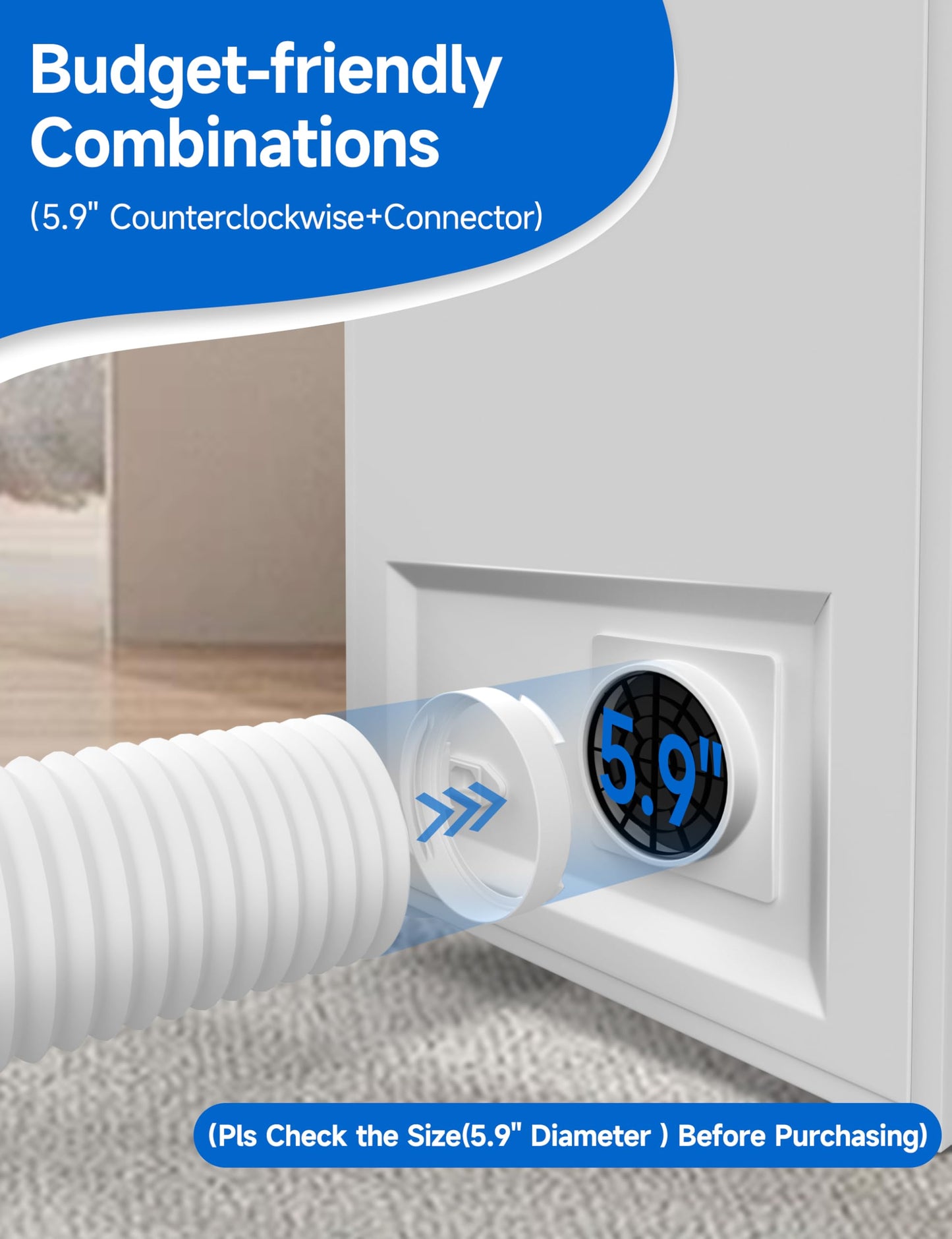 Flexible Portable Air Conditioner Hose Kit, 5.9'' Diameter Counterclockwise AC Exhaust Hose Length to 80" with Adapter, Portable AC Vent Hose for Portable Air Conditioner