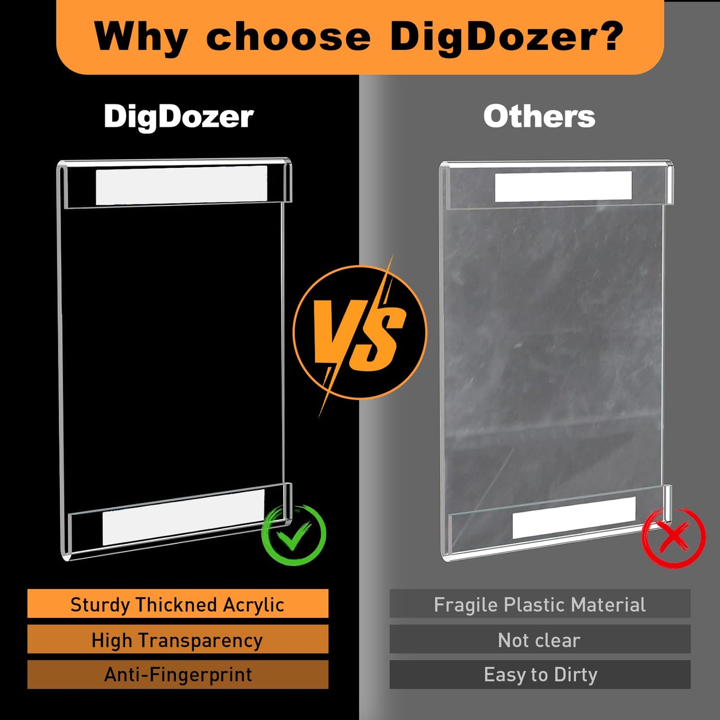 DigDozer 12 Pcs Acrylic Sign Holder 8.5 x 11, Vertical Wall Mount Sign Holders with Adhesive, Clear Plastic Frames Paper Display Sign Holders for Office, Home, Store, Restaurant - No Drilling
