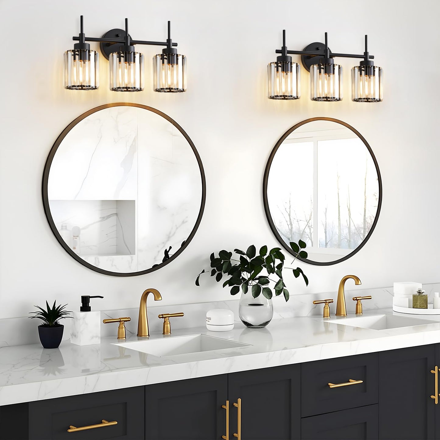 EJIAXIN 3 Light Black Crystal Vanity Light, Modern Bathroom Vanity Light Over Mirror, Up and Down Mount Wall Sconce Lighting for Bathroom Bedroom Living Room Hallway