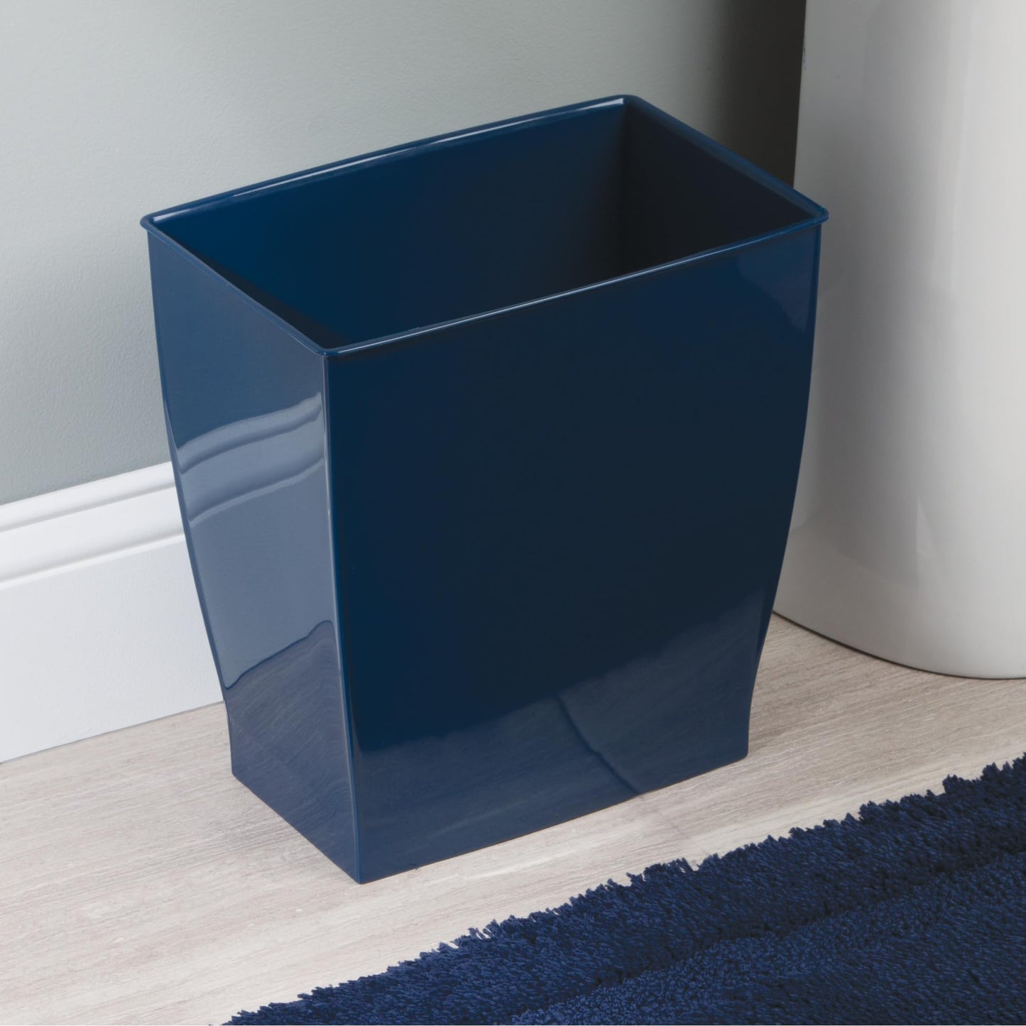 iDesign Small Plastic Bathroom Trash Can, Slim Rectangle Garbage Bin for Bedroom, Office, Dorm, 2-Pack, Navy Blue
