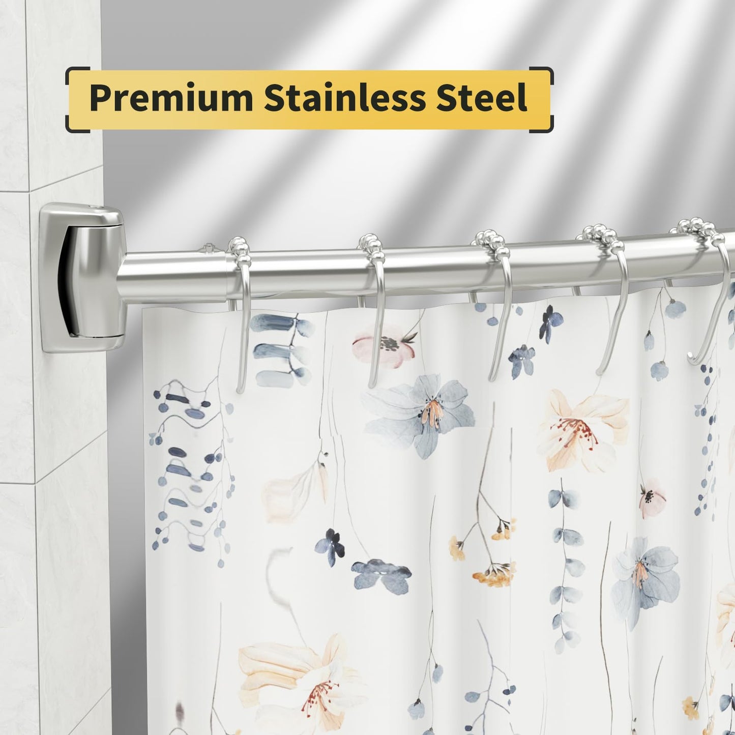 Chrsouly Adjustable Curved Shower Rod, 42-72 inches Extra Wide Shower Curtain Rod, Rust proof, Premium Stainless Steel, Curved Shower Curtain Rod for Bathroom, Need to Drill, Nickel