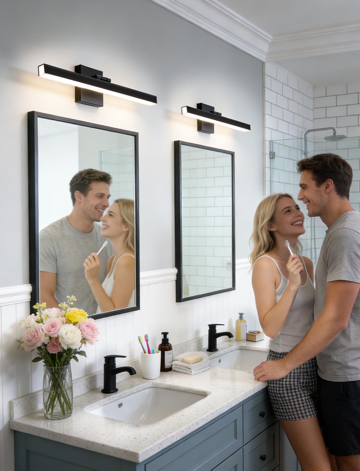 IZORRO Modern Bathroom Vanity Light 24 inch, Rotatable, 16W Dimmable Led Bathroom Light Fixture Over Mirror, Black Vanity Light Bar (Cool White 6000K)