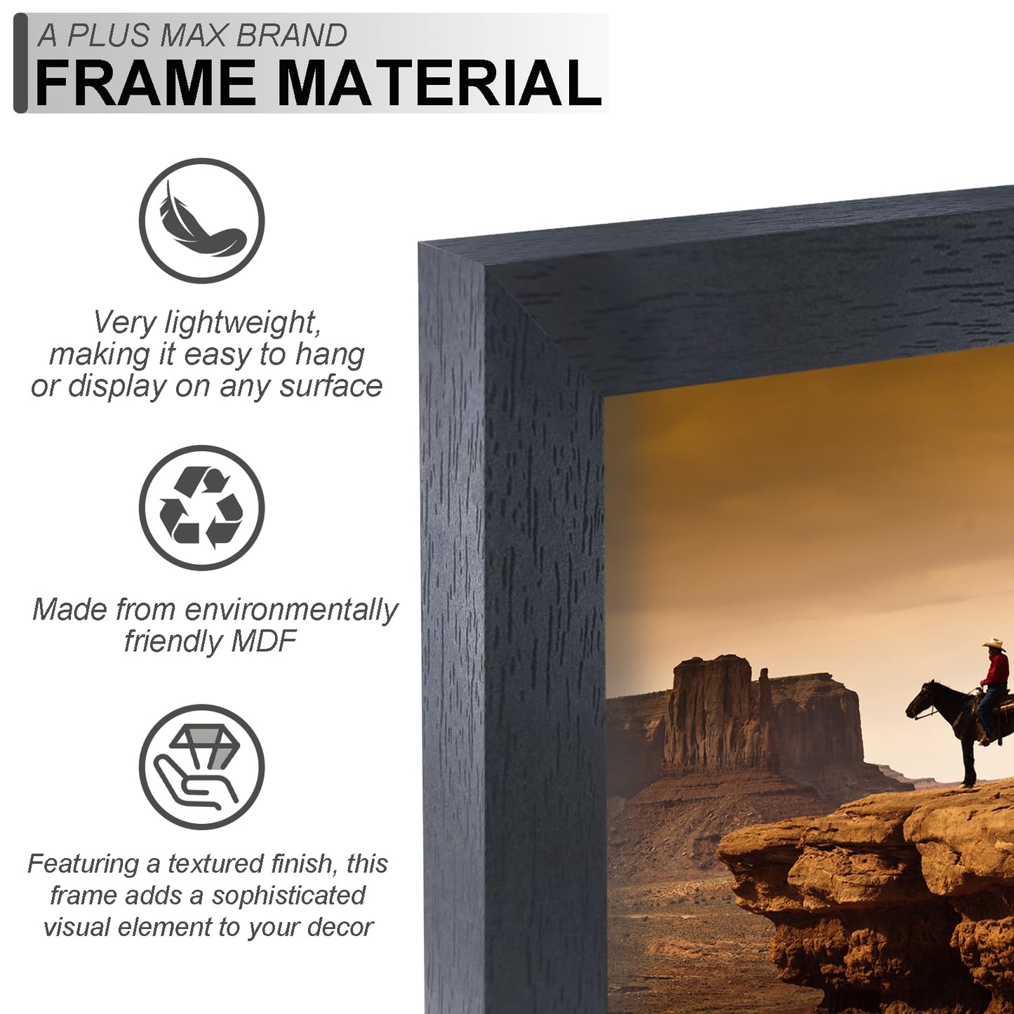 A PLUS MAX 24x36 Picture Frame, Black Engineered Wood Frame for 24 x 36 Inch Picture Poster Photo, Light Weight 24 by 36 Frame with Wood-grain for Wall - 1 Pack/Black/24 x36