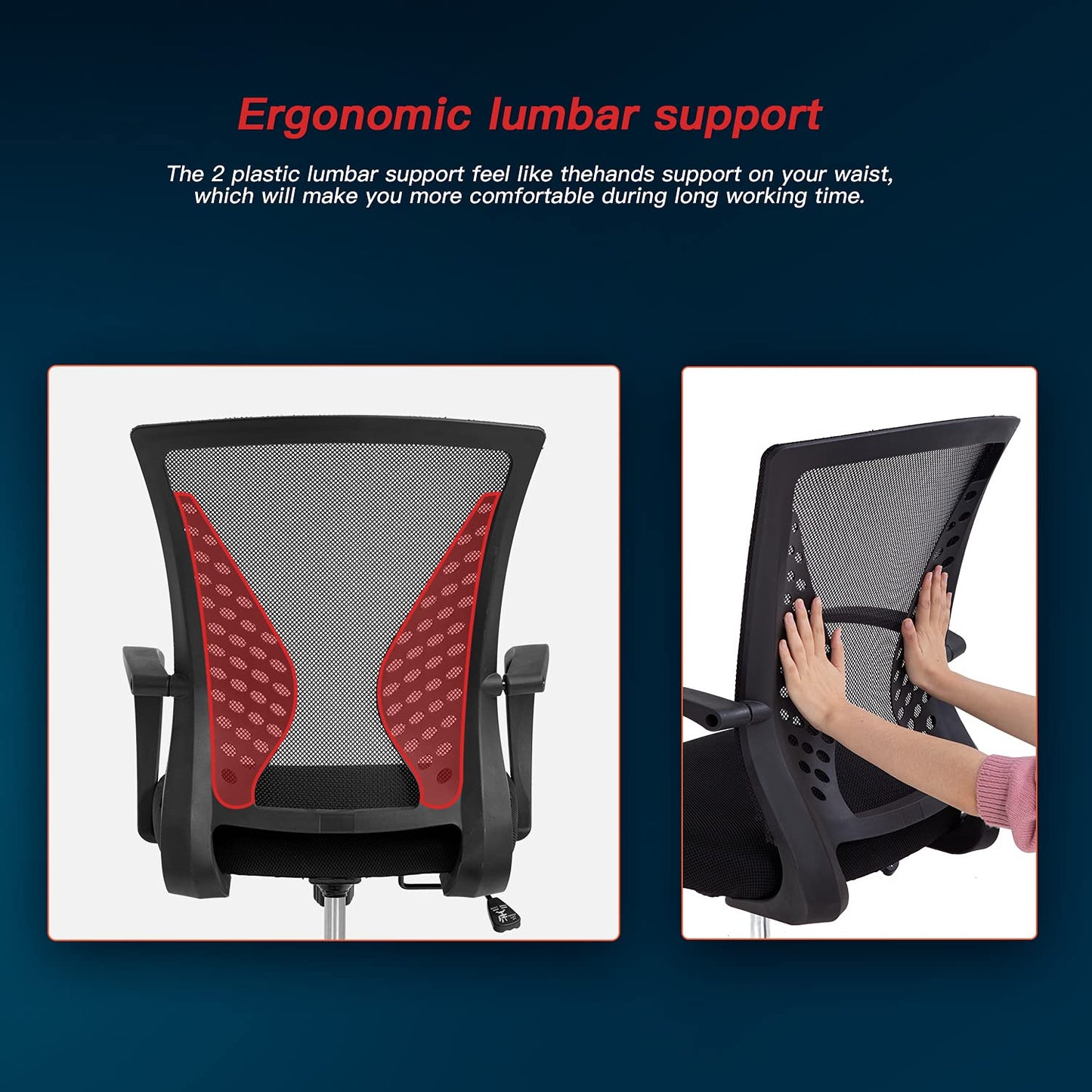 Office Computer Mesh Chair Ergonomic Mid Back Swivel Rolling Desk Chair with Armrest Height Adjustable Lumbar Support x ,Black